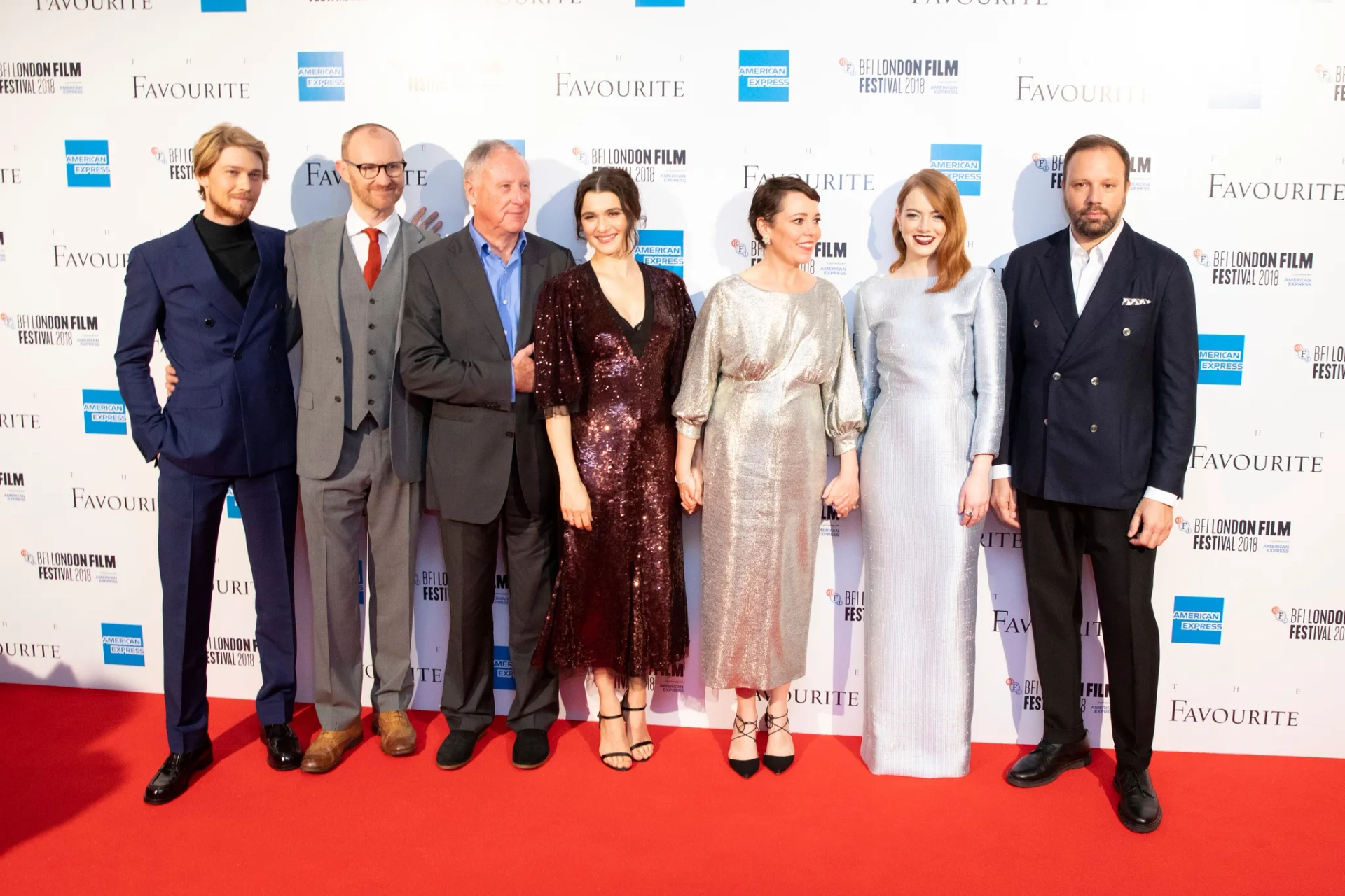 Rachel Weisz, Mark Gatiss, Yorgos Lanthimos, James Smith, Emma Stone, Olivia Colman, and Joe Alwyn at an event for The Favourite (2018)