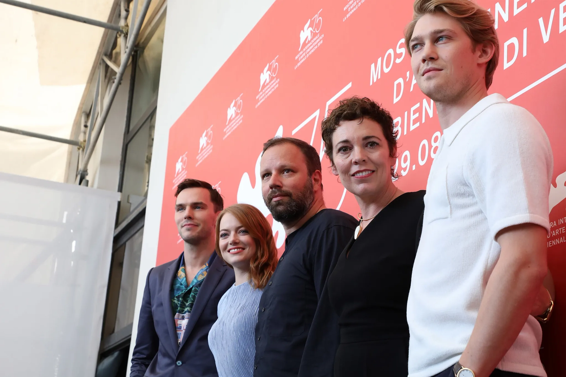 Nicholas Hoult, Yorgos Lanthimos, Emma Stone, Olivia Colman, and Joe Alwyn at an event for The Favourite (2018)