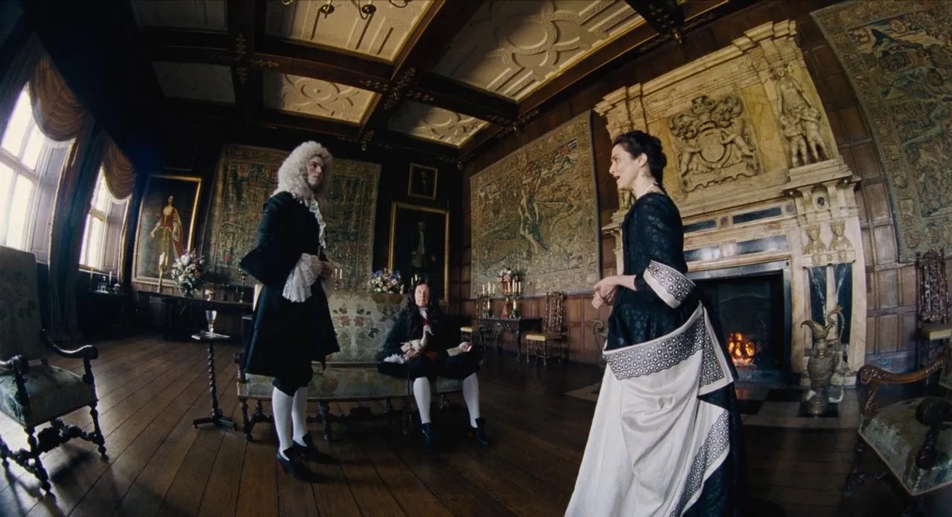 Rachel Weisz, Nicholas Hoult, and James Smith in The Favourite (2018)