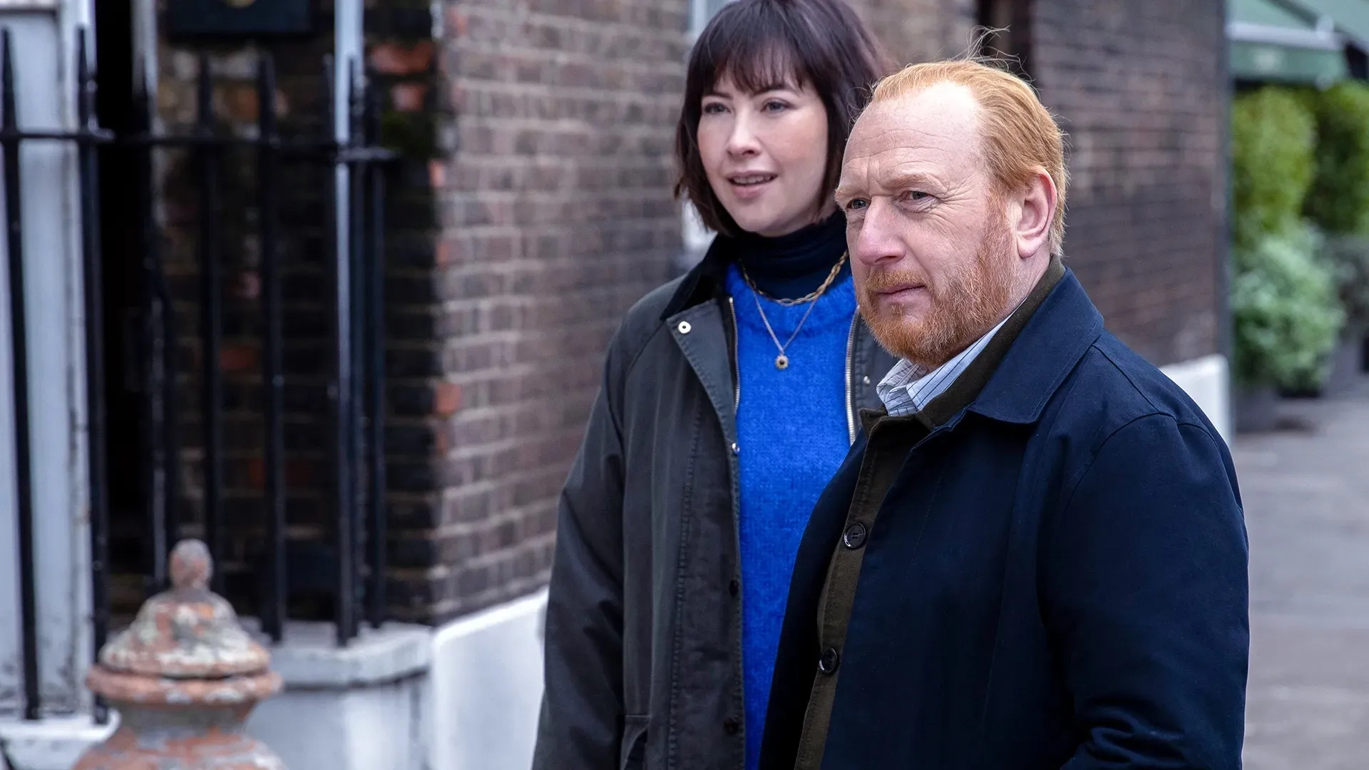 Adrian Scarborough and Vanessa Emme in The Chelsea Detective (2022)