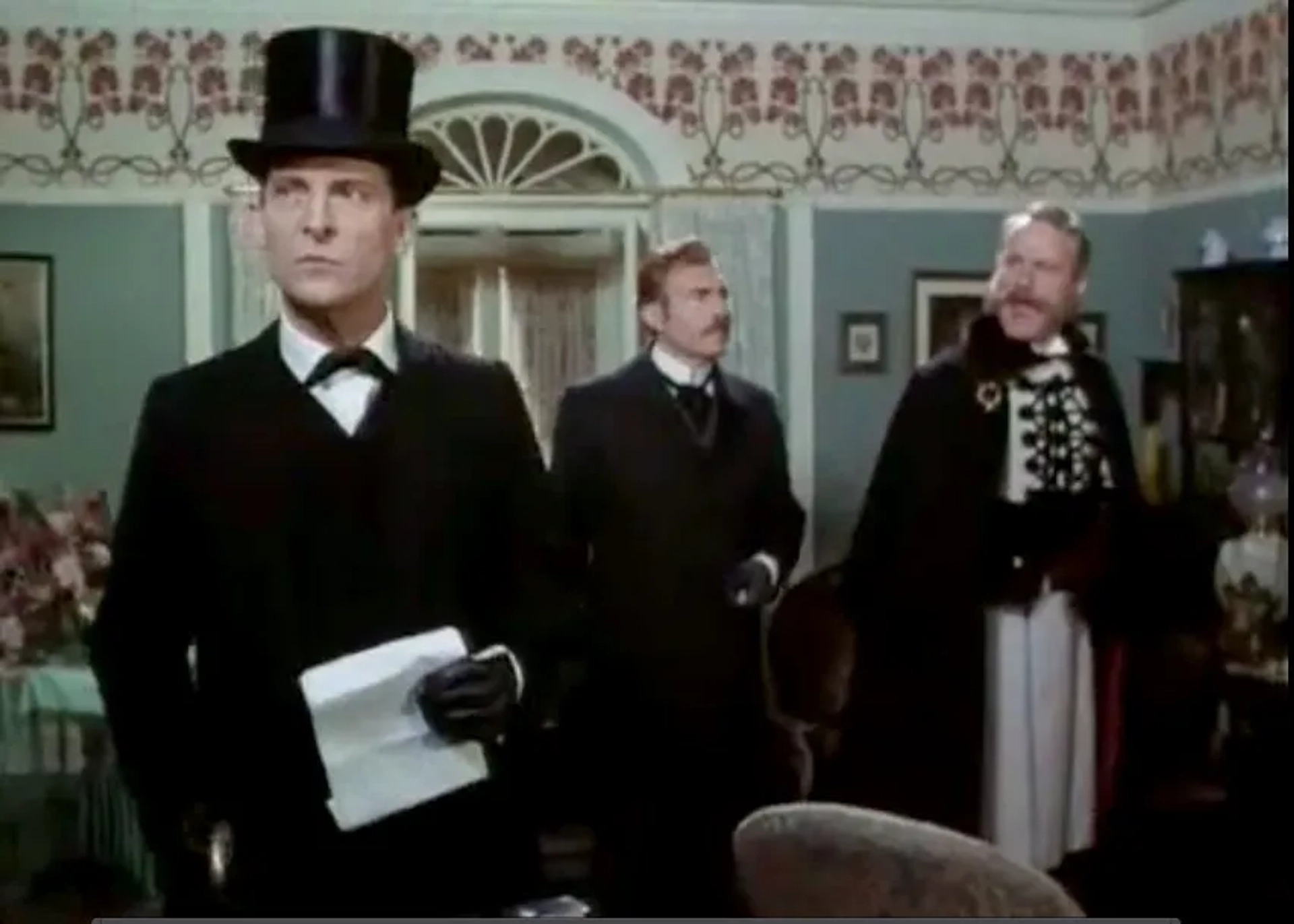 Jeremy Brett, David Burke, and Wolf Kahler in The Adventures of Sherlock Holmes (1984)