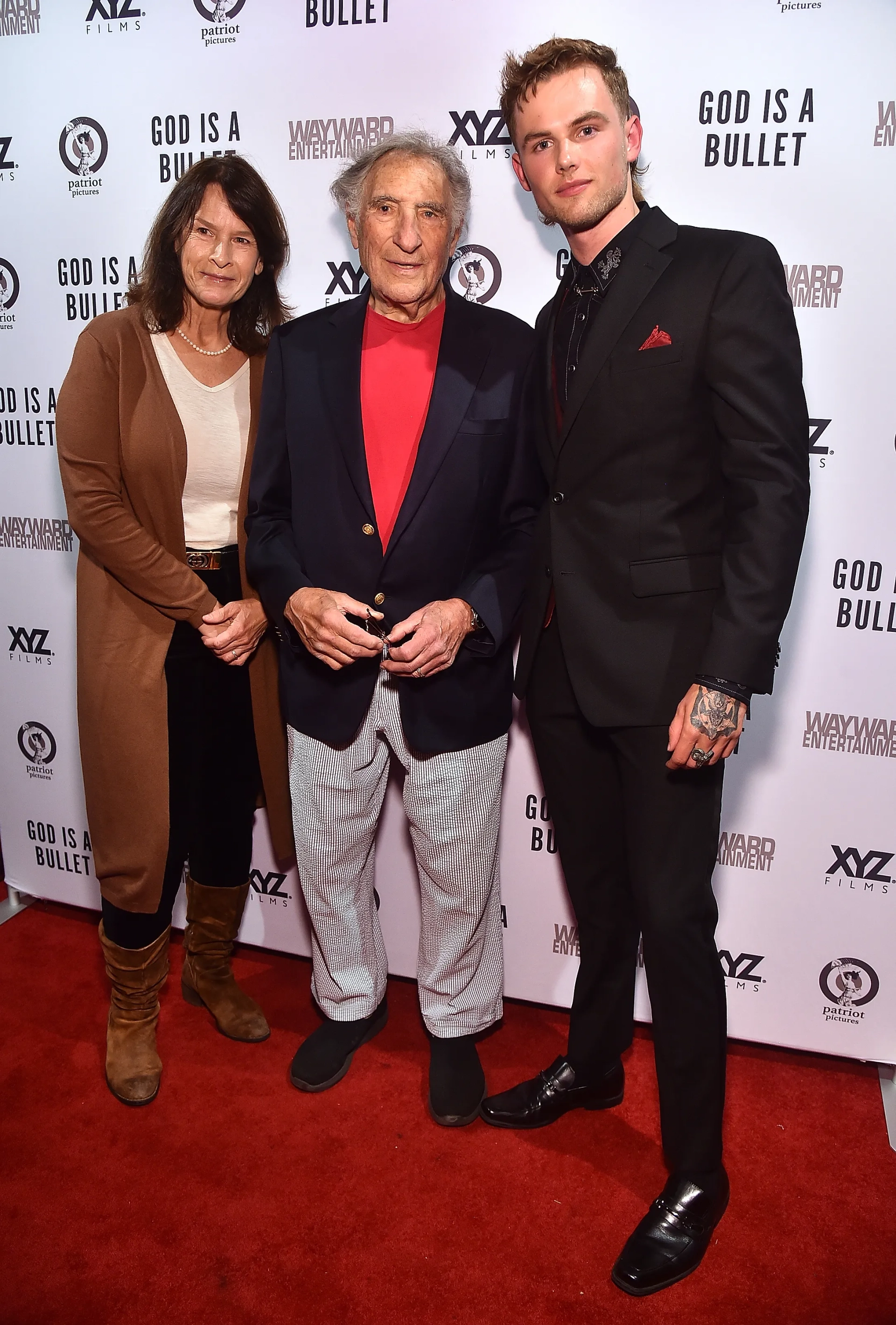 BEVERLY HILLS, CALIFORNIA - JUNE 20: (L-R) Kathryn Danielle, Judd Hirsch and Garrett Wareing attend the World Premiere screening of “GOD IS A BULLET” at Fine Arts Theatre on June 20, 2023 in Beverly Hills, California.