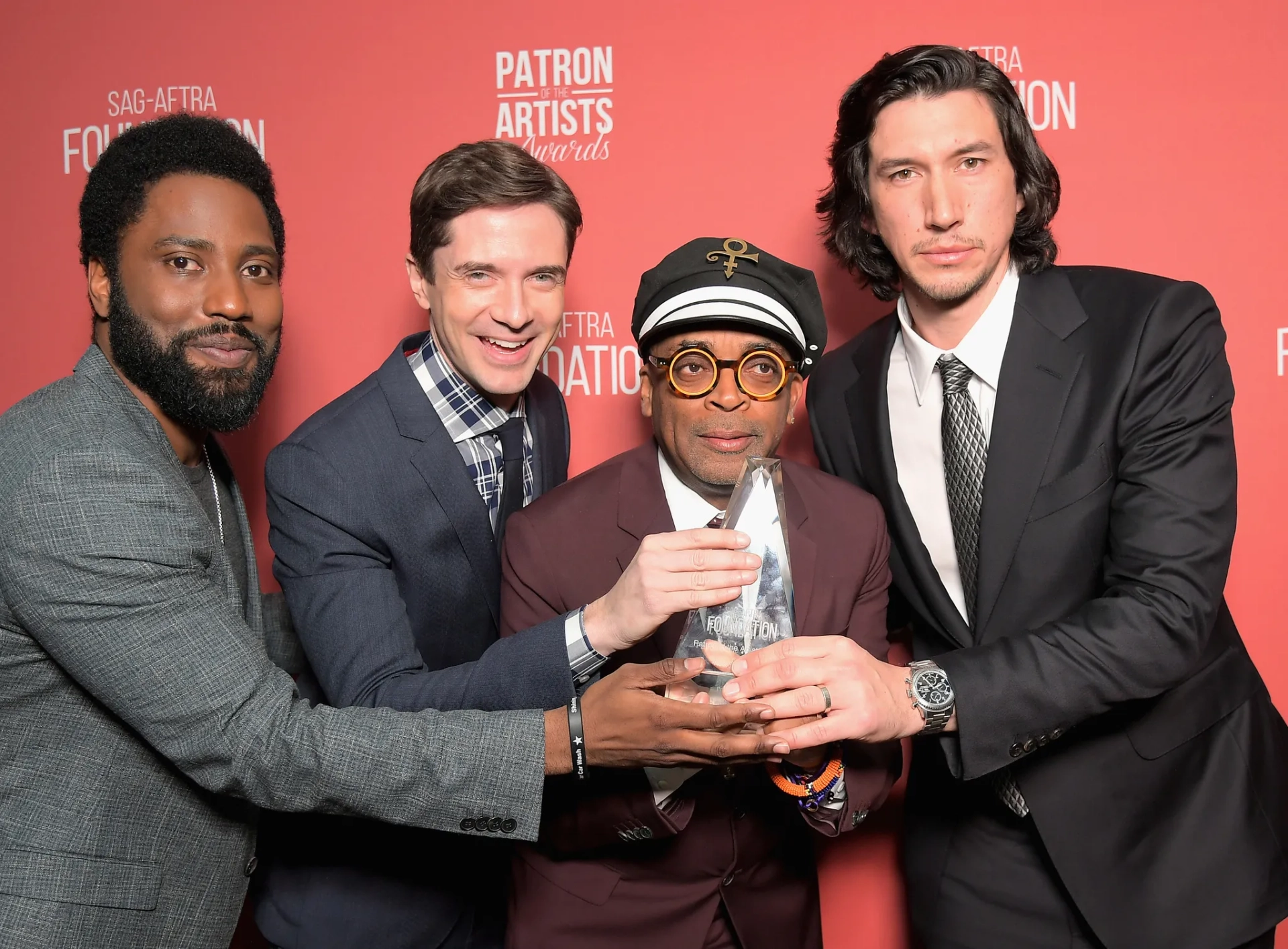 Spike Lee, Topher Grace, John David Washington, and Adam Driver at an event for BlacKkKlansman (2018)