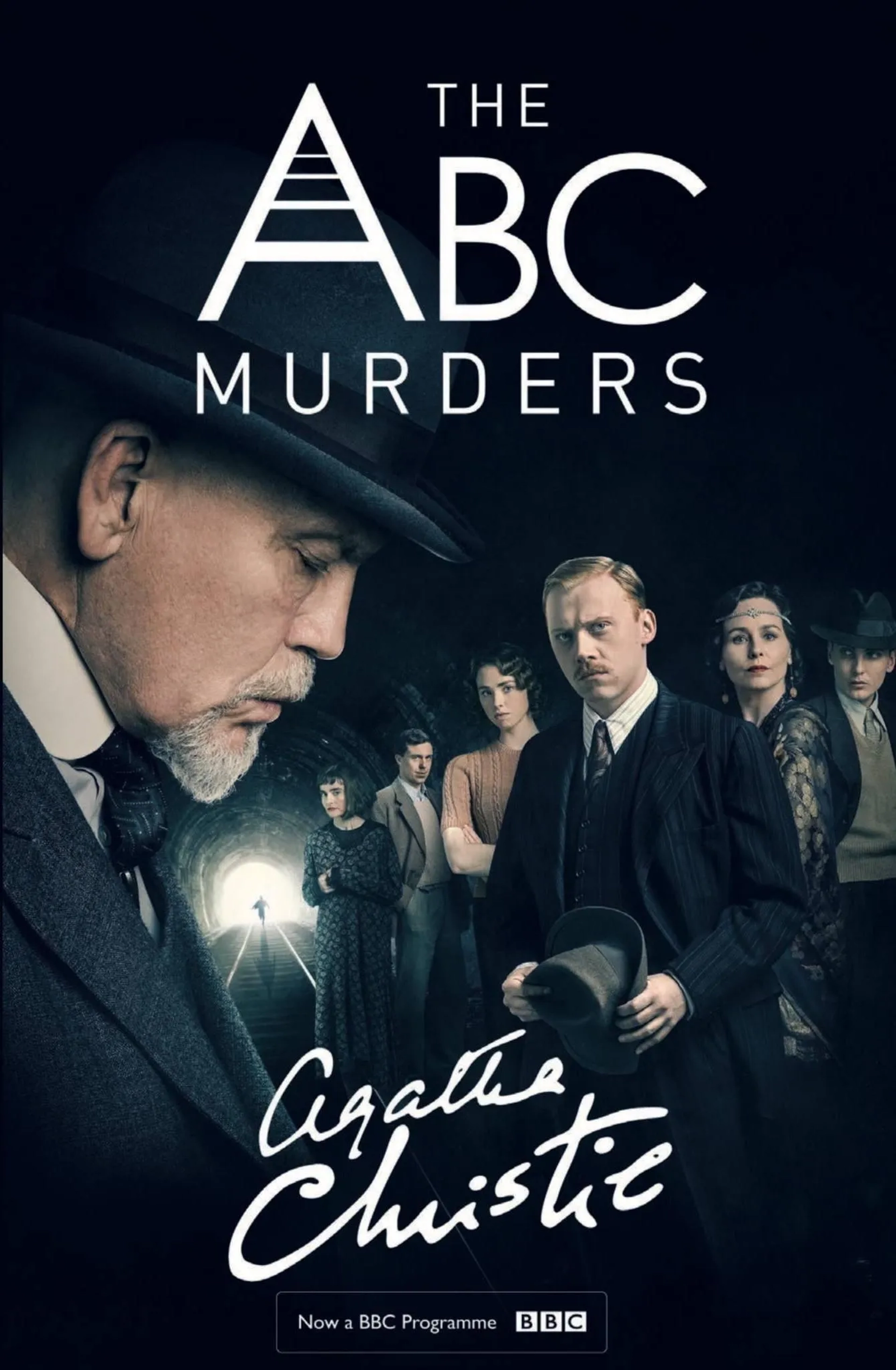 John Malkovich, Tara Fitzgerald, Rupert Grint, Shirley Henderson, Eamon Farren, Andrew Buchan, and Freya Mavor in The ABC Murders (2018)