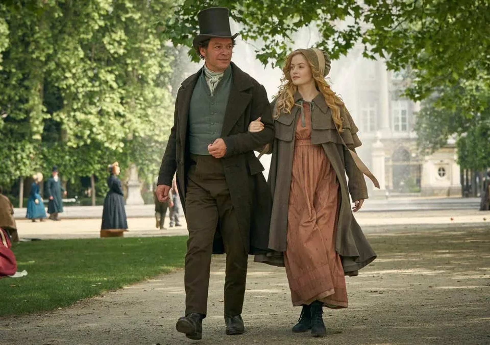 Dominic West and Ellie Bamber in Les Misérables (2018)