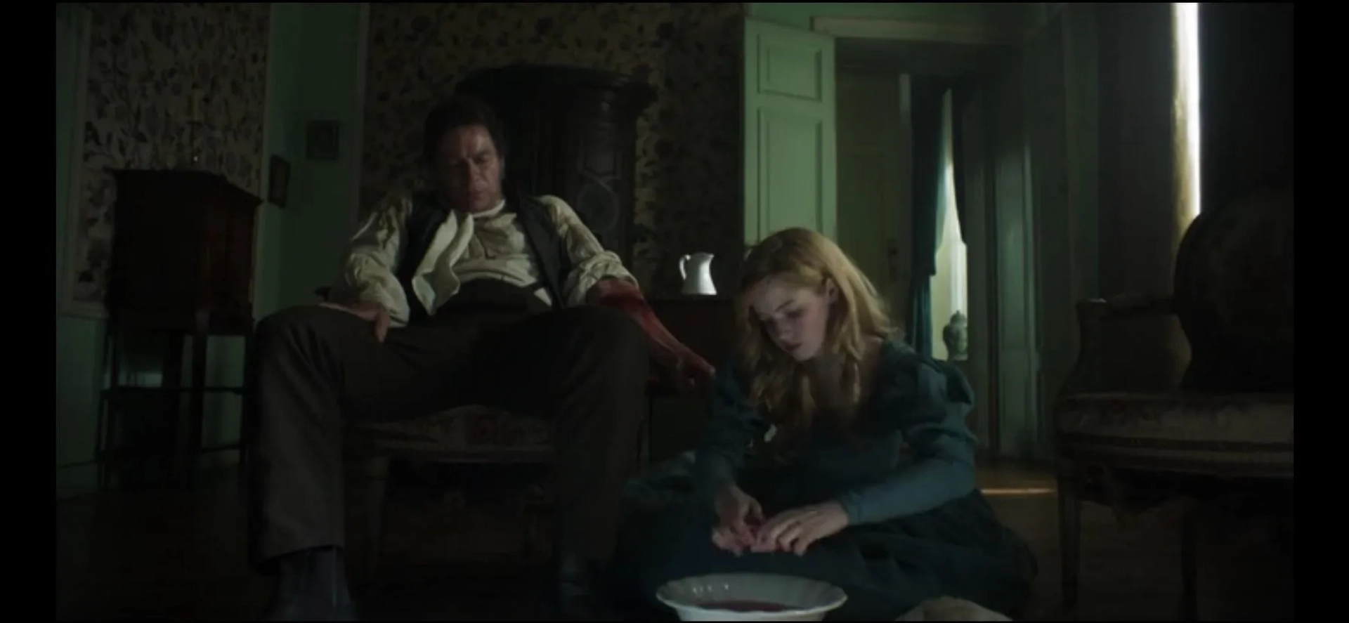 Dominic West and Ellie Bamber in Les Misérables (2018)