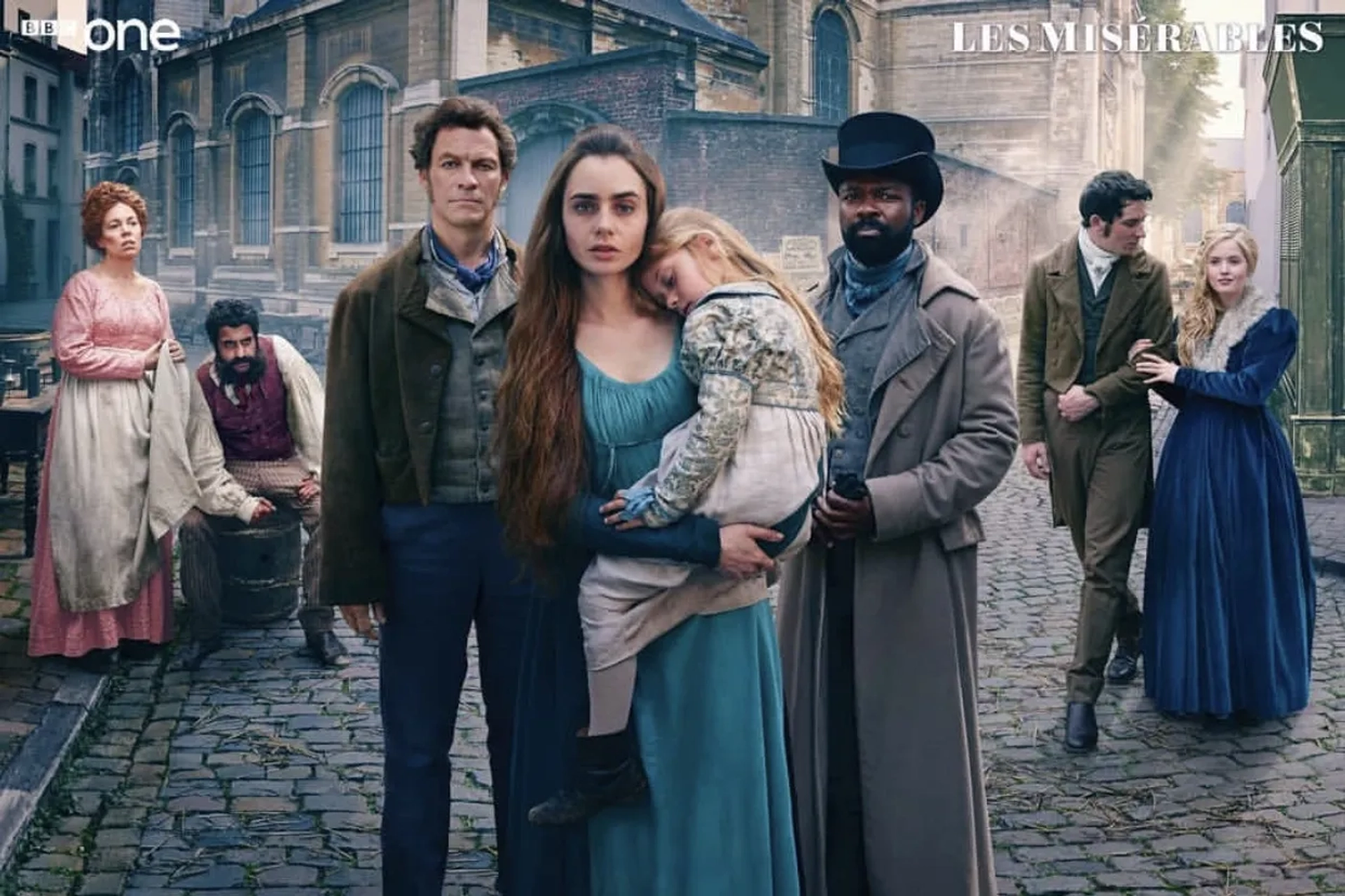 David Oyelowo, Dominic West, Olivia Colman, Adeel Akhtar, Lily Collins, Josh O'Connor, and Ellie Bamber in Les Misérables (2018)