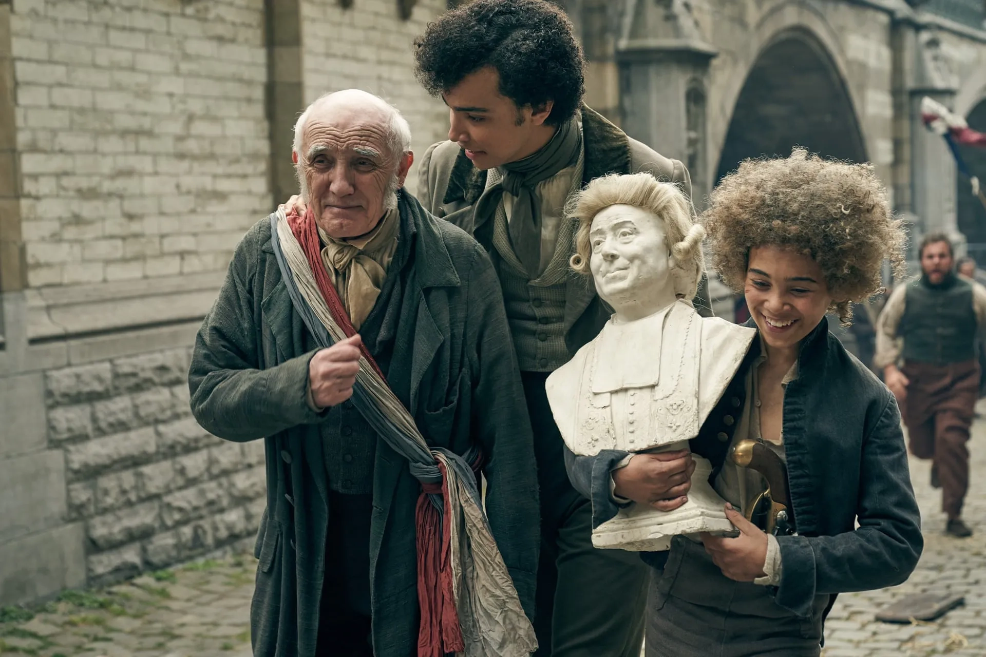 Donald Sumpter, Archie Madekwe, and Reece Yates in Les Misérables (2018)