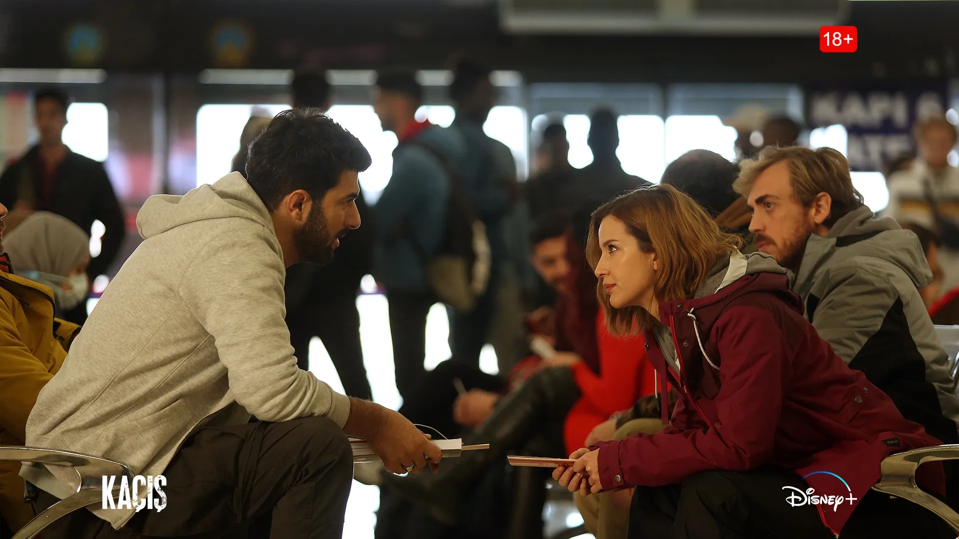 Engin Akyürek, Adem Yilmaz, and Irem Helvacioglu in Runaway (2022)