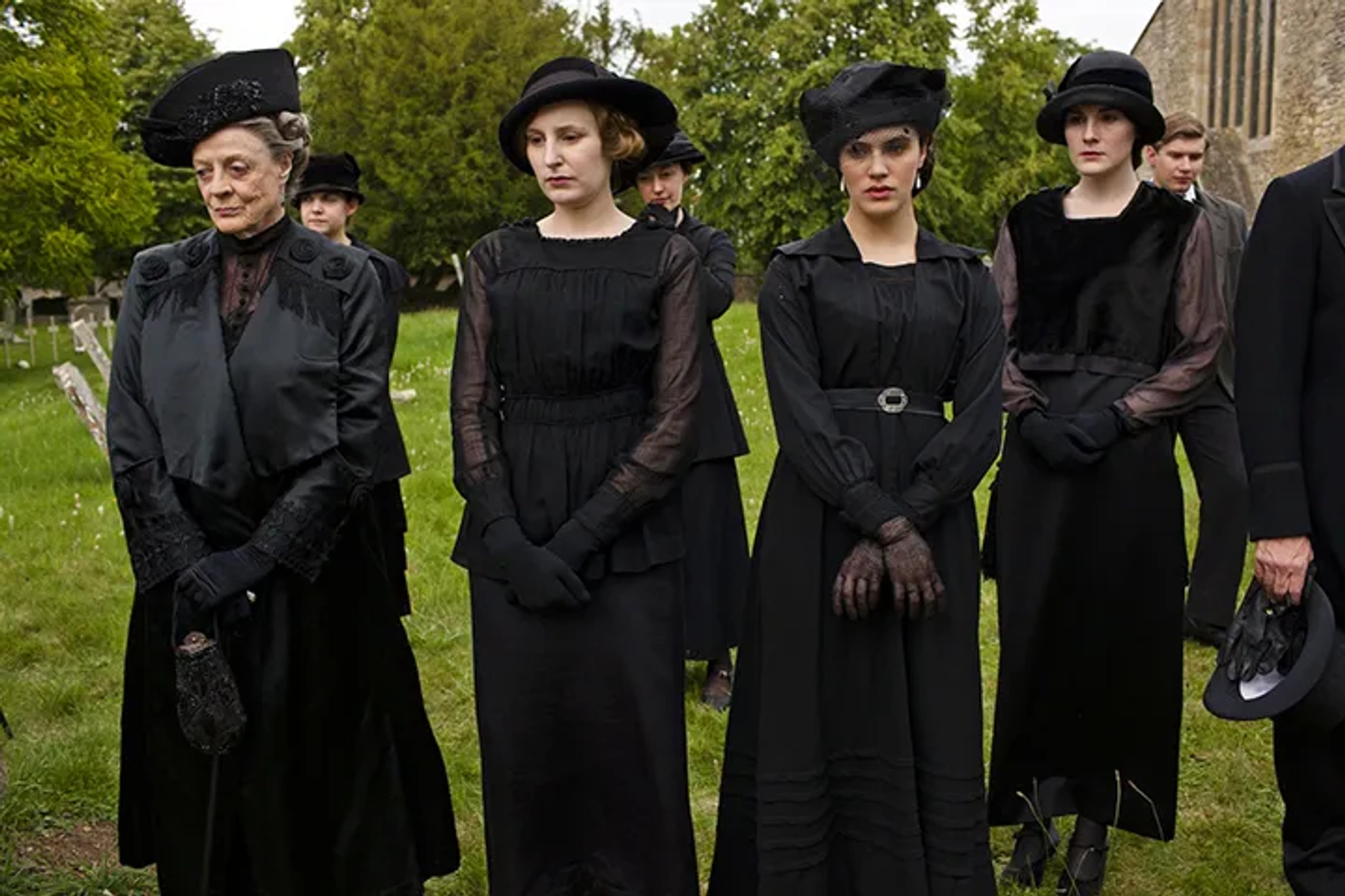 Maggie Smith, Michelle Dockery, Jessica Brown Findlay, and Laura Carmichael in Downton Abbey (2010)