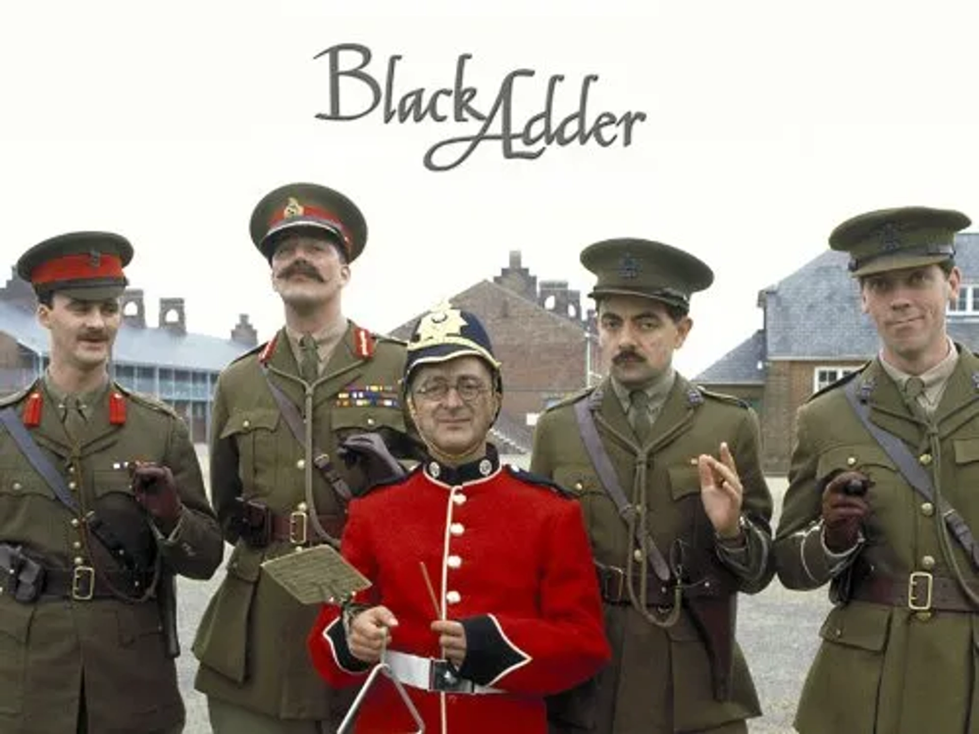 Rowan Atkinson, Stephen Fry, Hugh Laurie, Tim McInnerny, and Tony Robinson in Blackadder Goes Forth (1989)