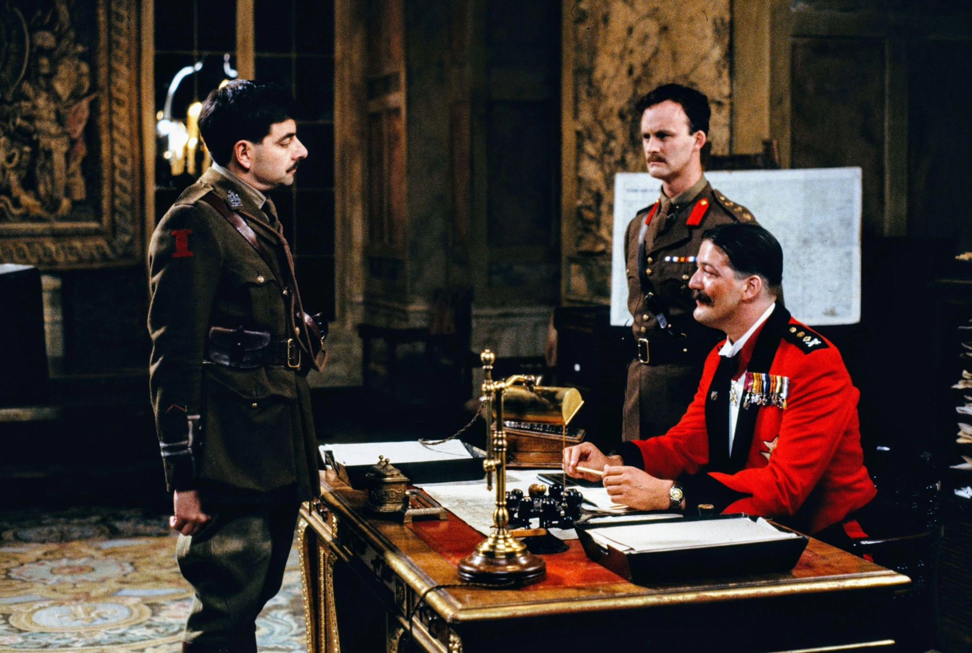 Rowan Atkinson, Stephen Fry, and Tim McInnerny in Blackadder Goes Forth (1989)