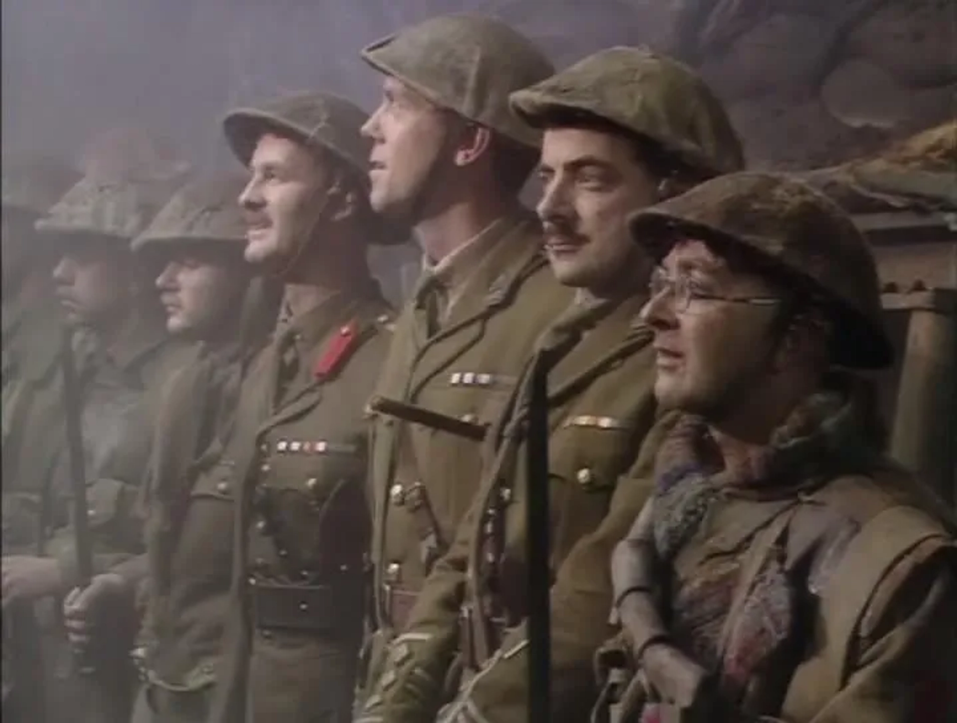 Rowan Atkinson, Hugh Laurie, Tim McInnerny, and Tony Robinson in Blackadder Goes Forth (1989)