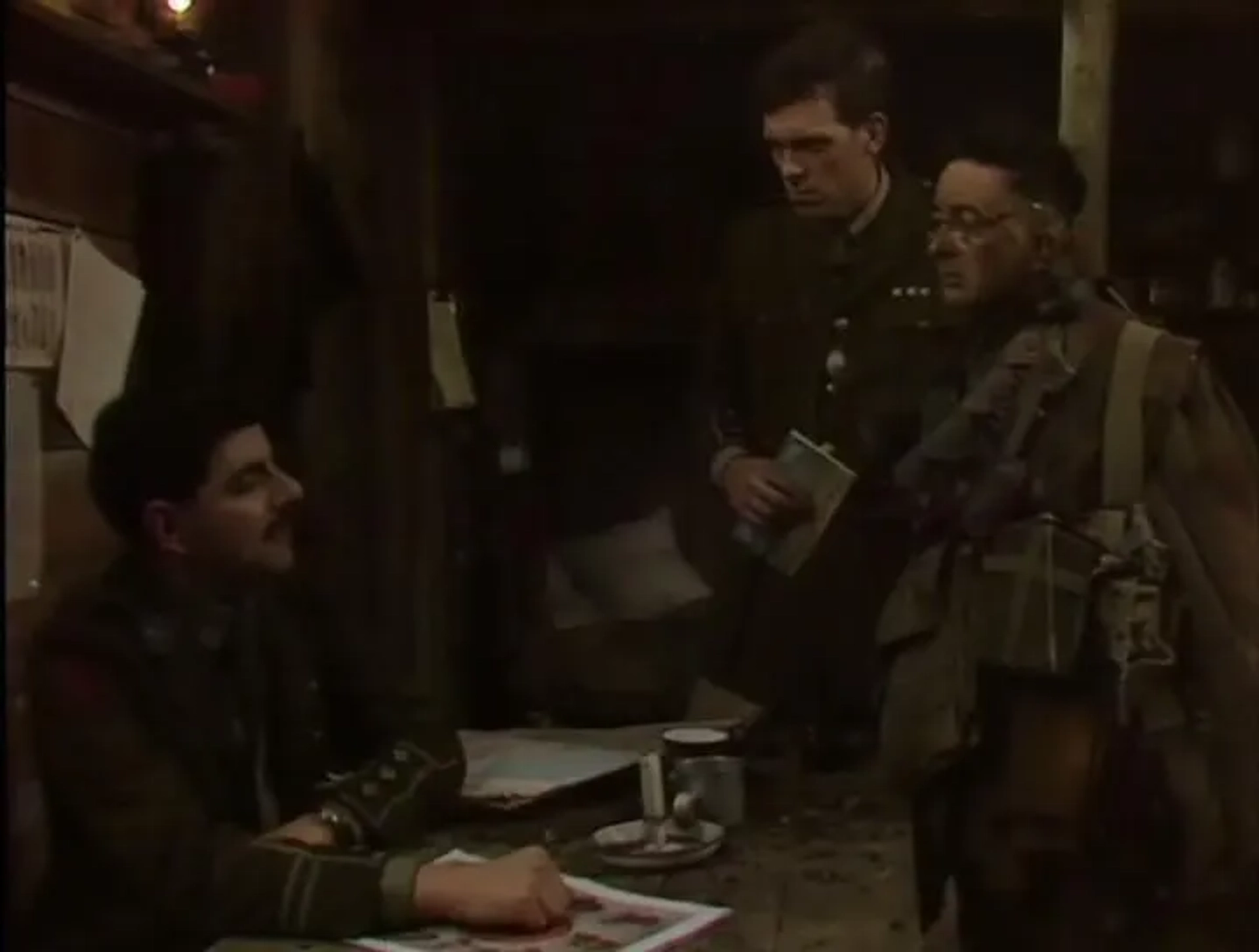 Rowan Atkinson, Hugh Laurie, and Tony Robinson in Blackadder Goes Forth (1989)