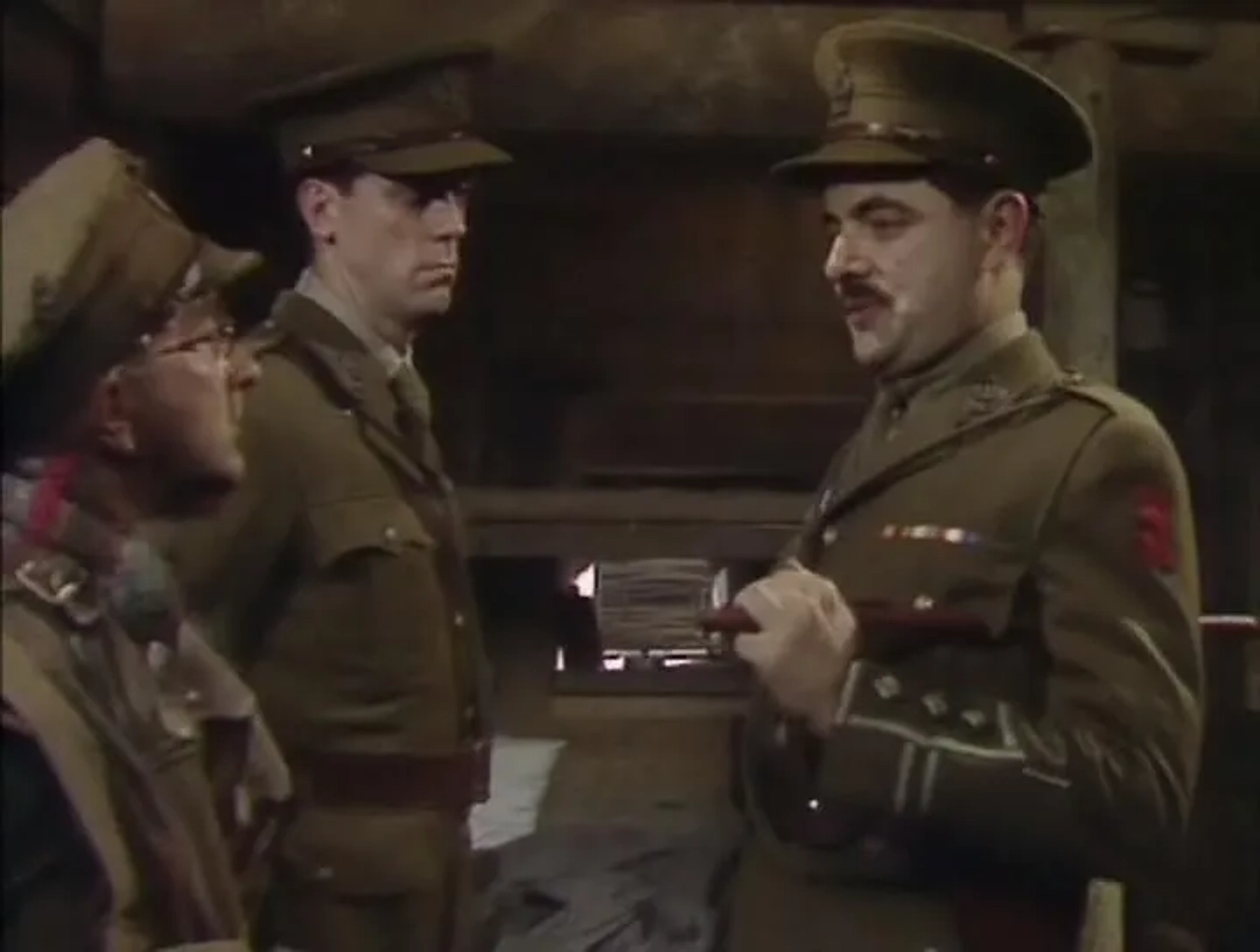 Rowan Atkinson, Hugh Laurie, and Tony Robinson in Blackadder Goes Forth (1989)