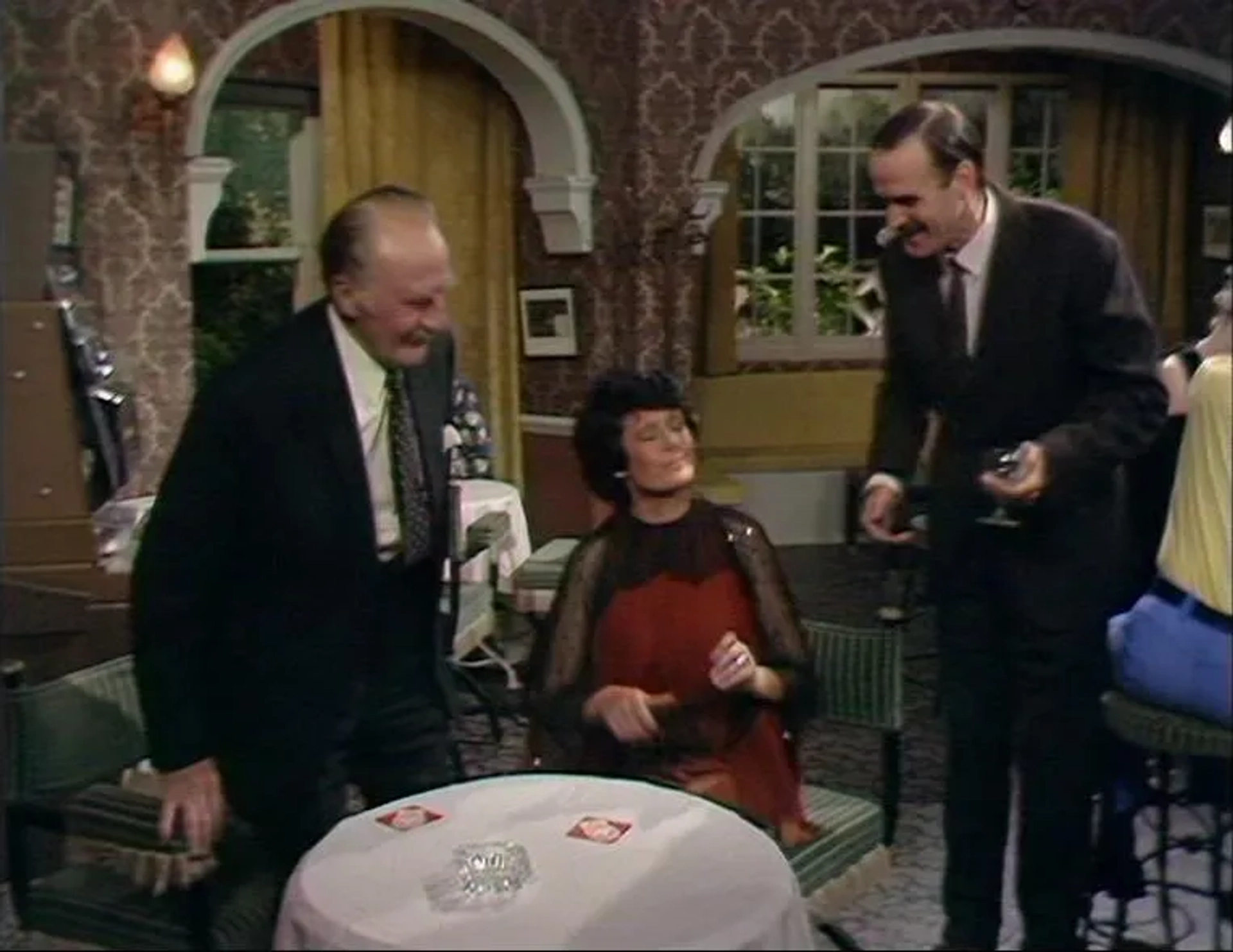 John Cleese, Ballard Berkeley, Yvonne Gilan, Jay Neill, and Prunella Scales in Fawlty Towers (1975)