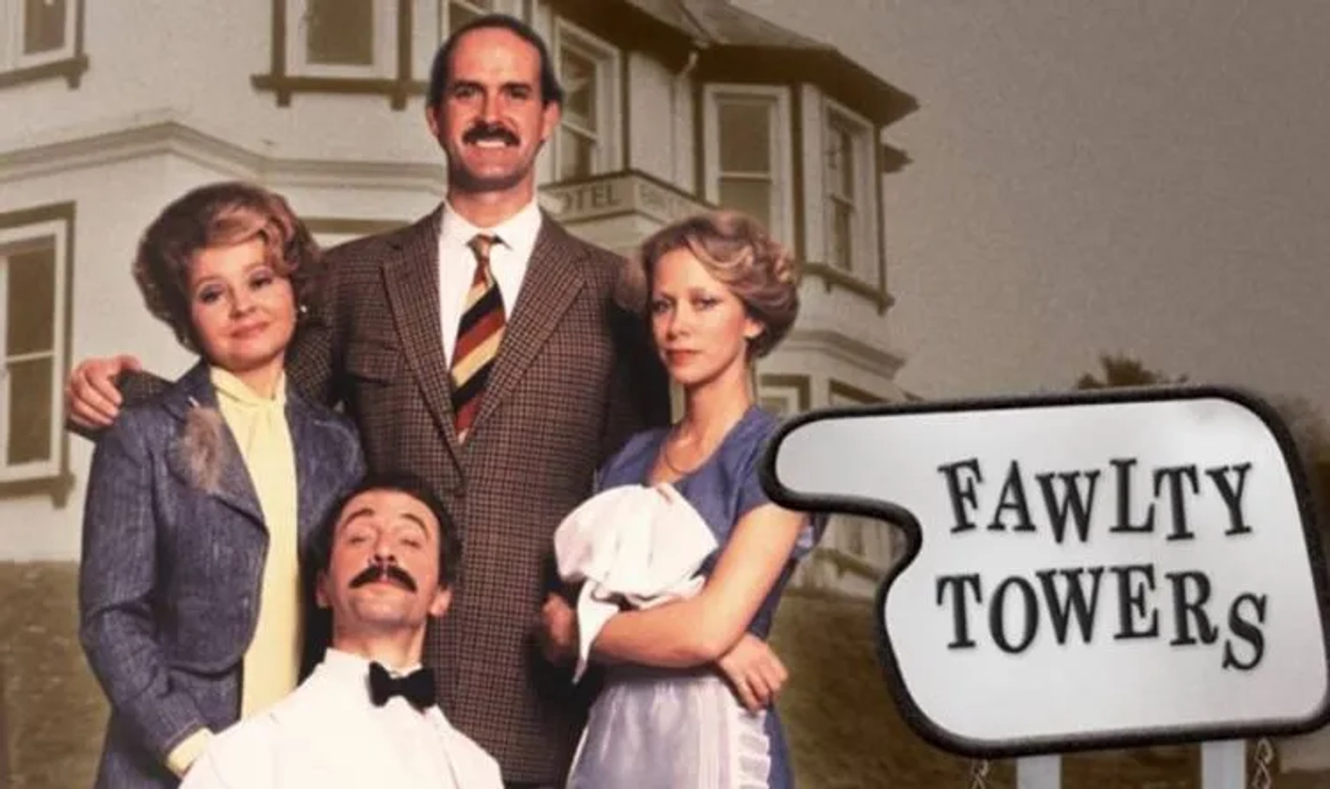 John Cleese, Connie Booth, Andrew Sachs, and Prunella Scales in Fawlty Towers (1975)