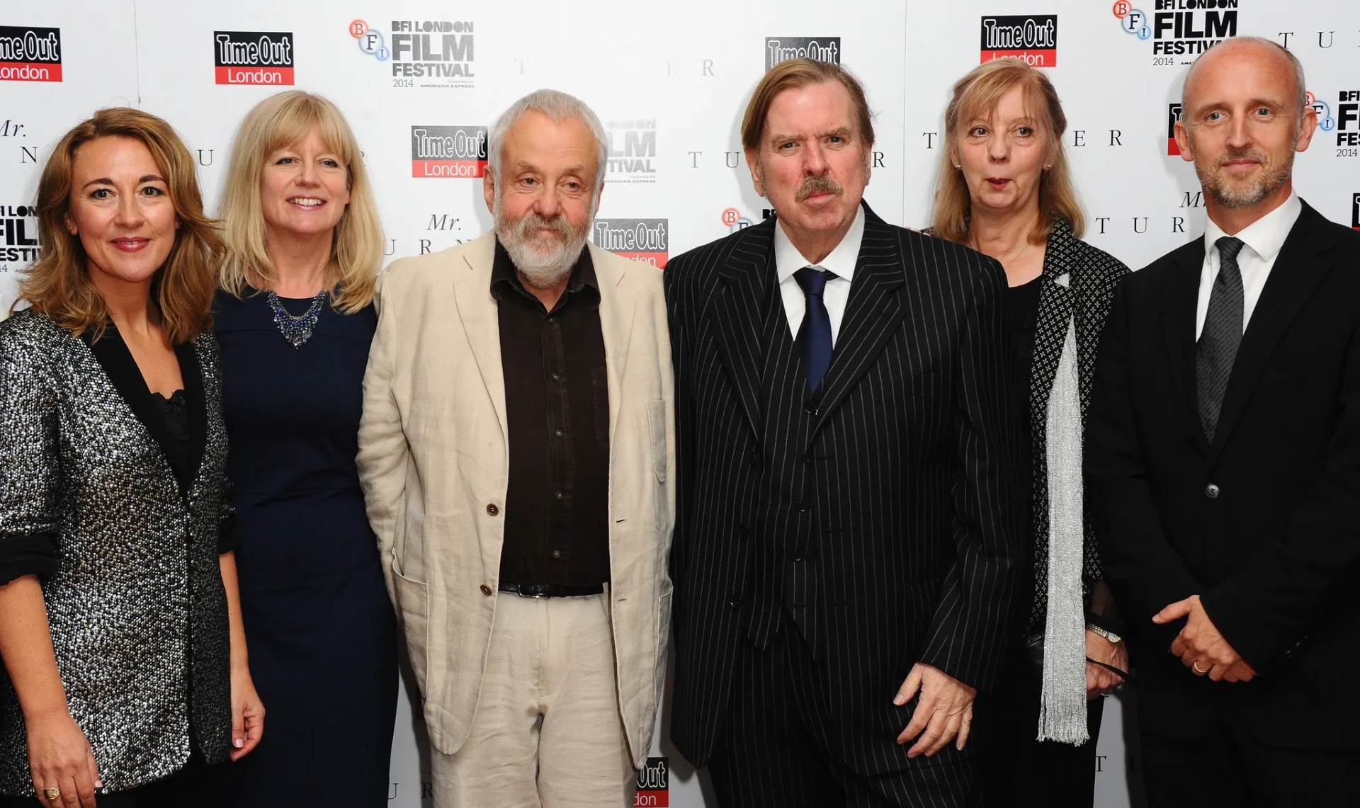 Timothy Spall, Mike Leigh, Dorothy Atkinson, Georgina Lowe, Martin Savage, and Ruth Sheen at an event for Mr. Turner (2014)