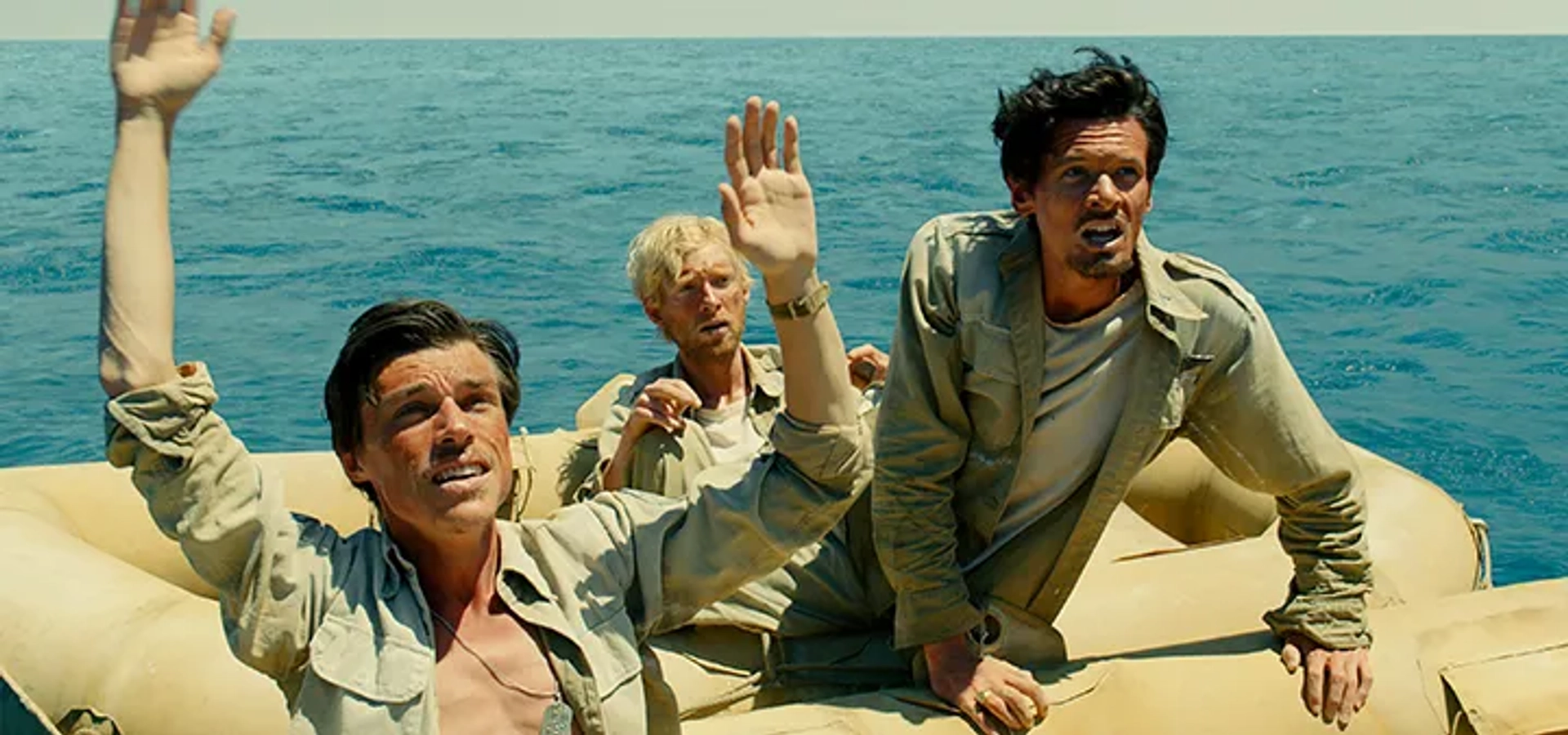 Finn Wittrock, Domhnall Gleeson, and Jack O'Connell in Unbroken (2014)