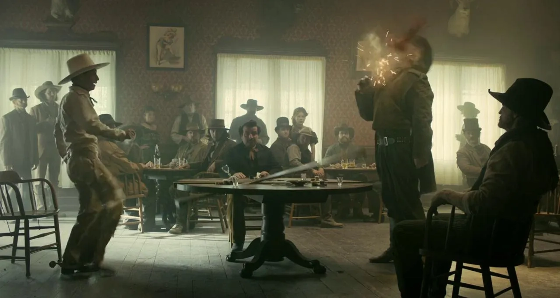 Clancy Brown, Tim DeZarn, David Krumholtz, and Tim Blake Nelson in The Ballad of Buster Scruggs (2018)