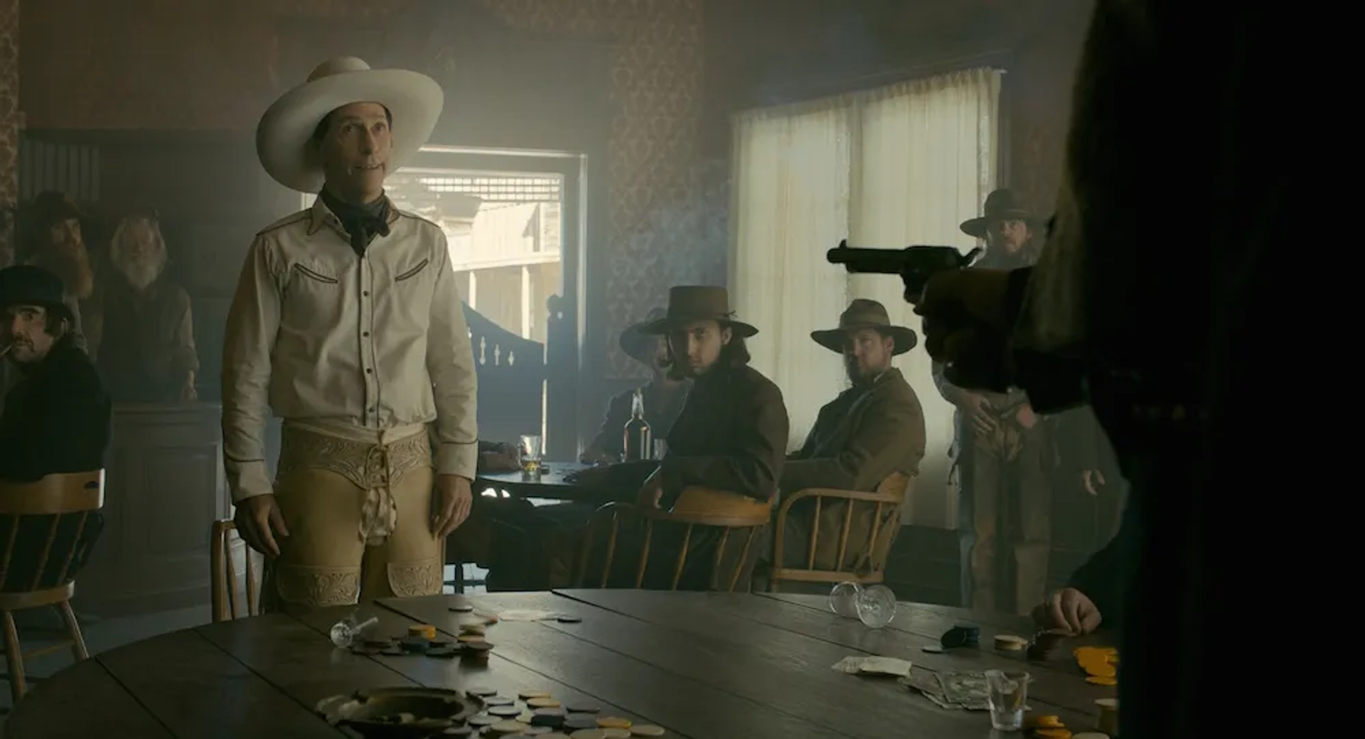 Clancy Brown and Tim Blake Nelson in The Ballad of Buster Scruggs (2018)