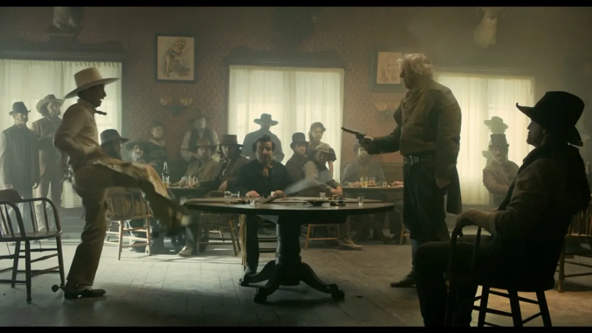 Clancy Brown, Tim DeZarn, David Krumholtz, and Tim Blake Nelson in The Ballad of Buster Scruggs (2018)