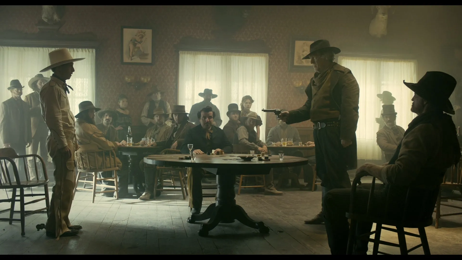 Clancy Brown, Tim DeZarn, David Krumholtz, and Tim Blake Nelson in The Ballad of Buster Scruggs (2018)