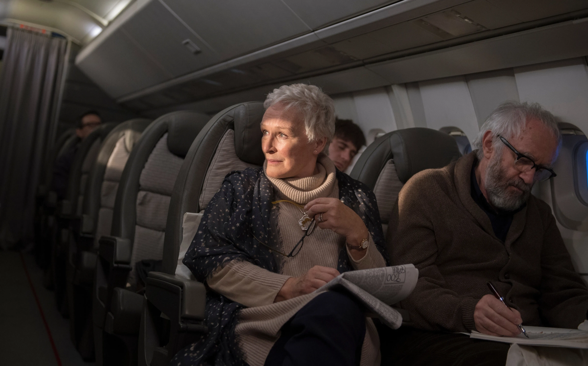 Glenn Close, Jonathan Pryce, and Max Irons in The Wife (2017)