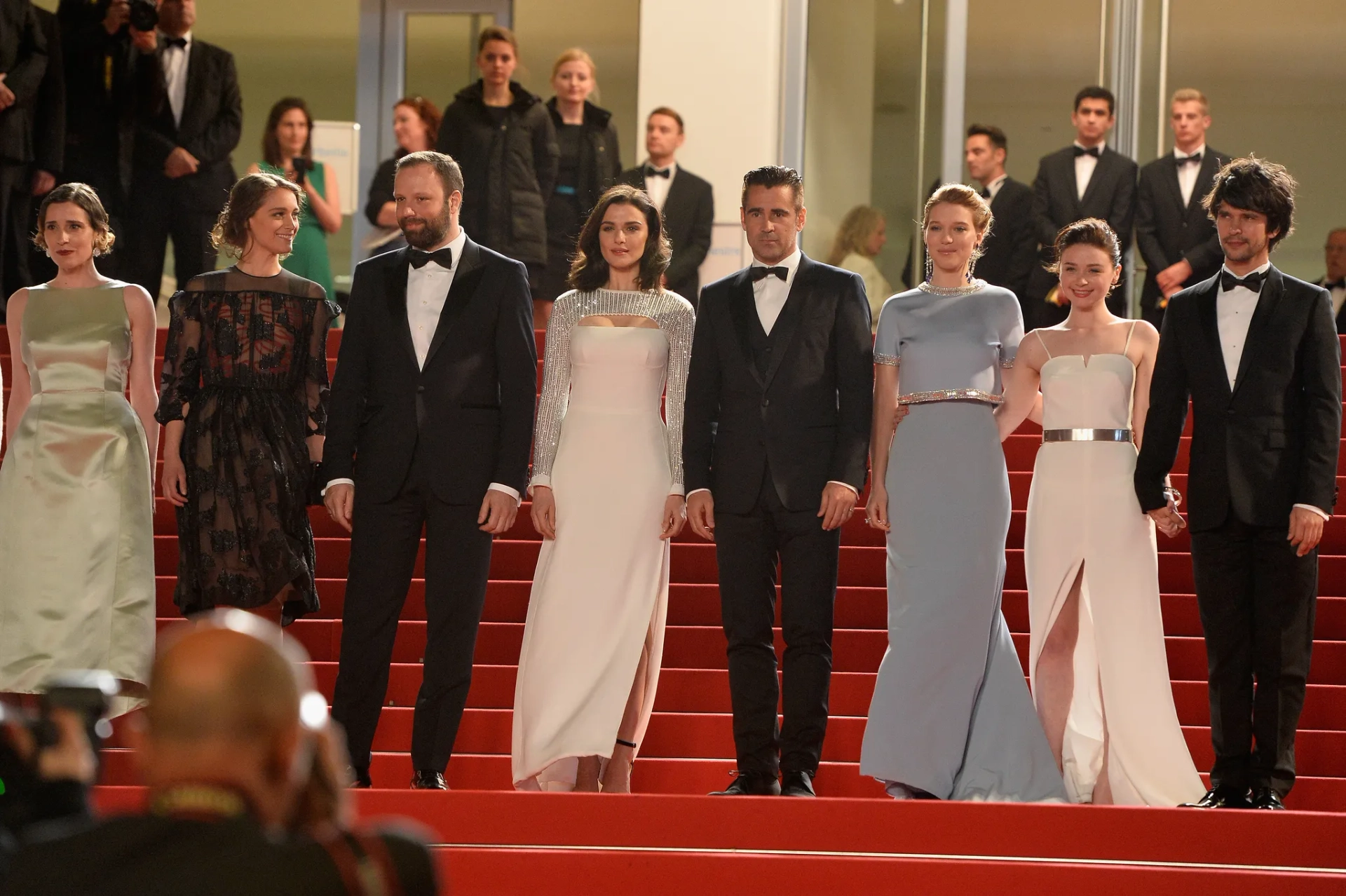 Rachel Weisz, Colin Farrell, Yorgos Lanthimos, Ben Whishaw, Angeliki Papoulia, Jessica Barden, Léa Seydoux, and Ariane Labed at an event for The Lobster (2015)