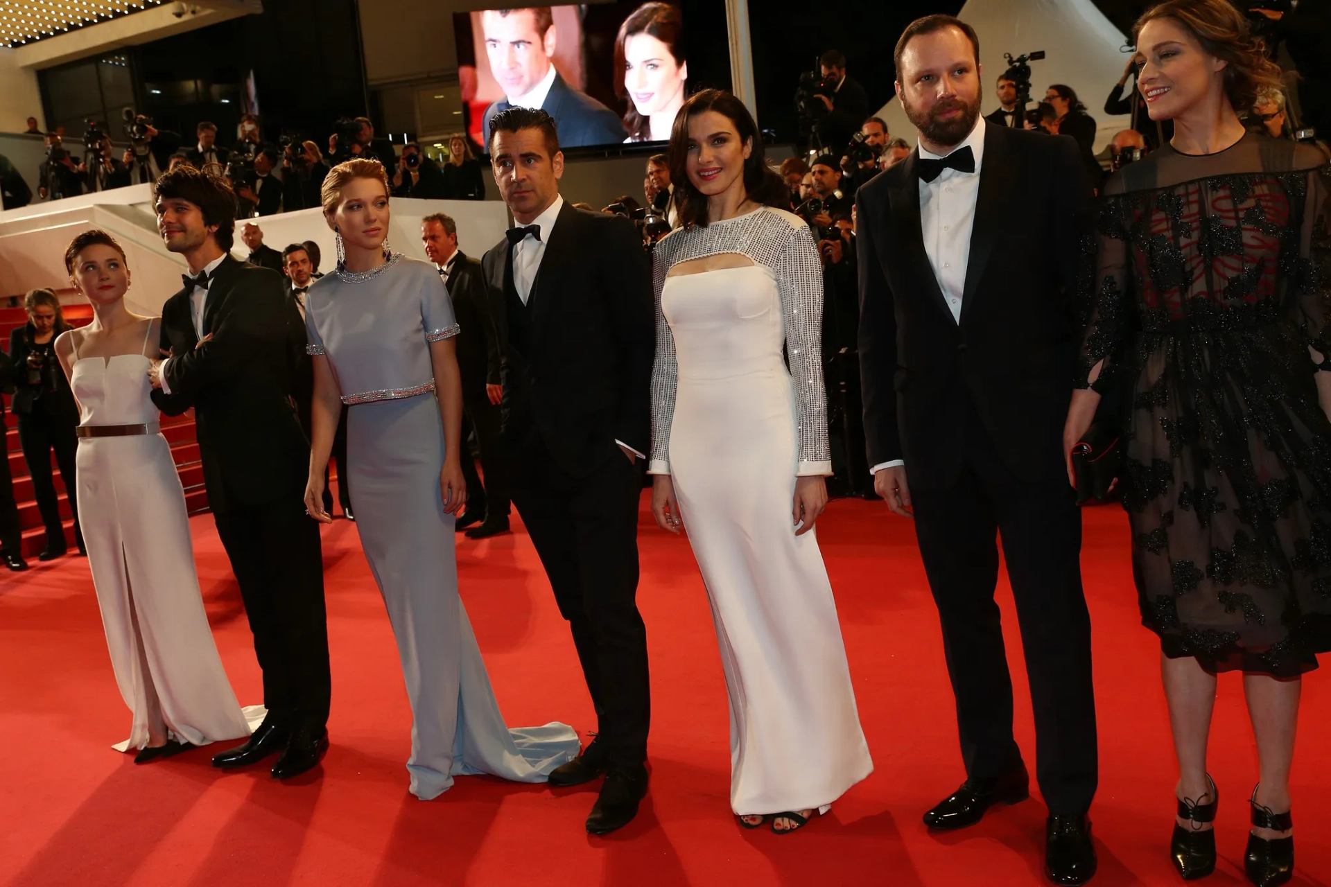 Rachel Weisz, Colin Farrell, Yorgos Lanthimos, Ben Whishaw, Jessica Barden, Léa Seydoux, and Ariane Labed at an event for The Lobster (2015)