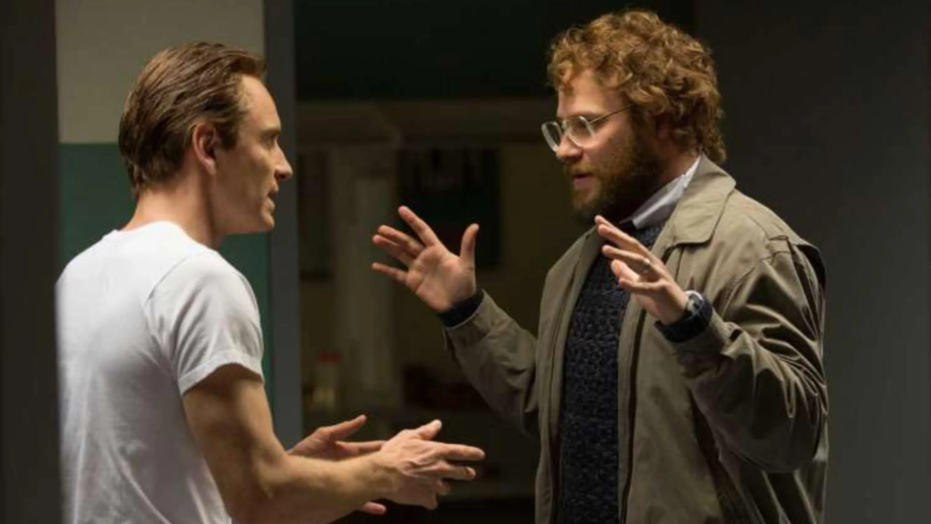 Seth Rogen and Michael Fassbender in Steve Jobs (2015)