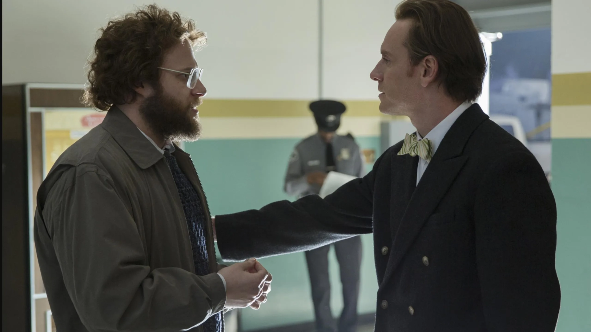 Seth Rogen and Michael Fassbender in Steve Jobs (2015)