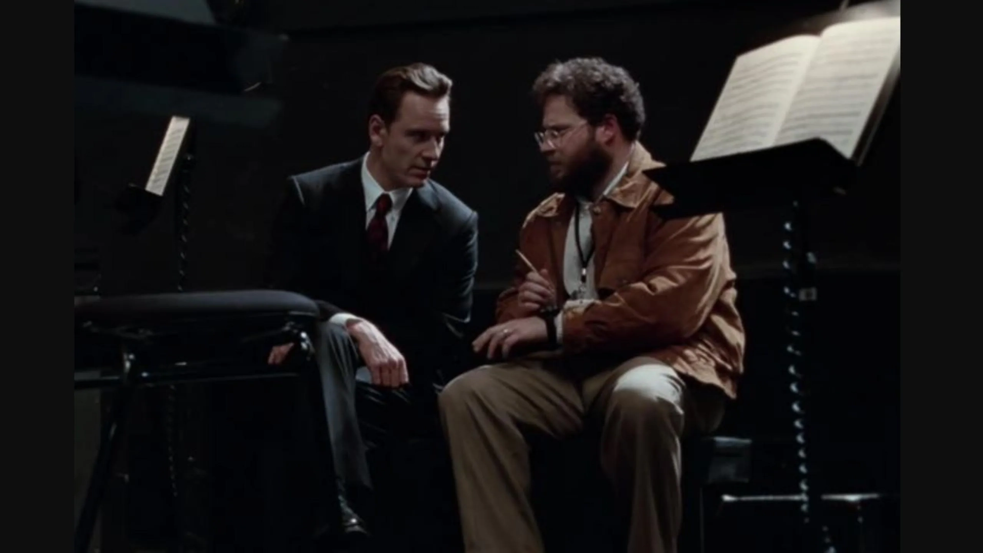 Seth Rogen and Michael Fassbender in Steve Jobs (2015)