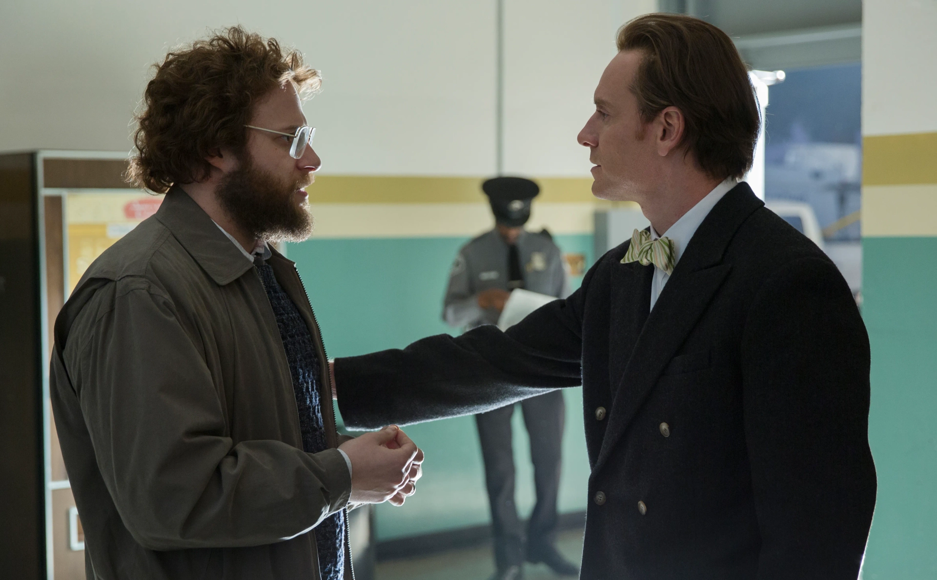 Seth Rogen and Michael Fassbender in Steve Jobs (2015)