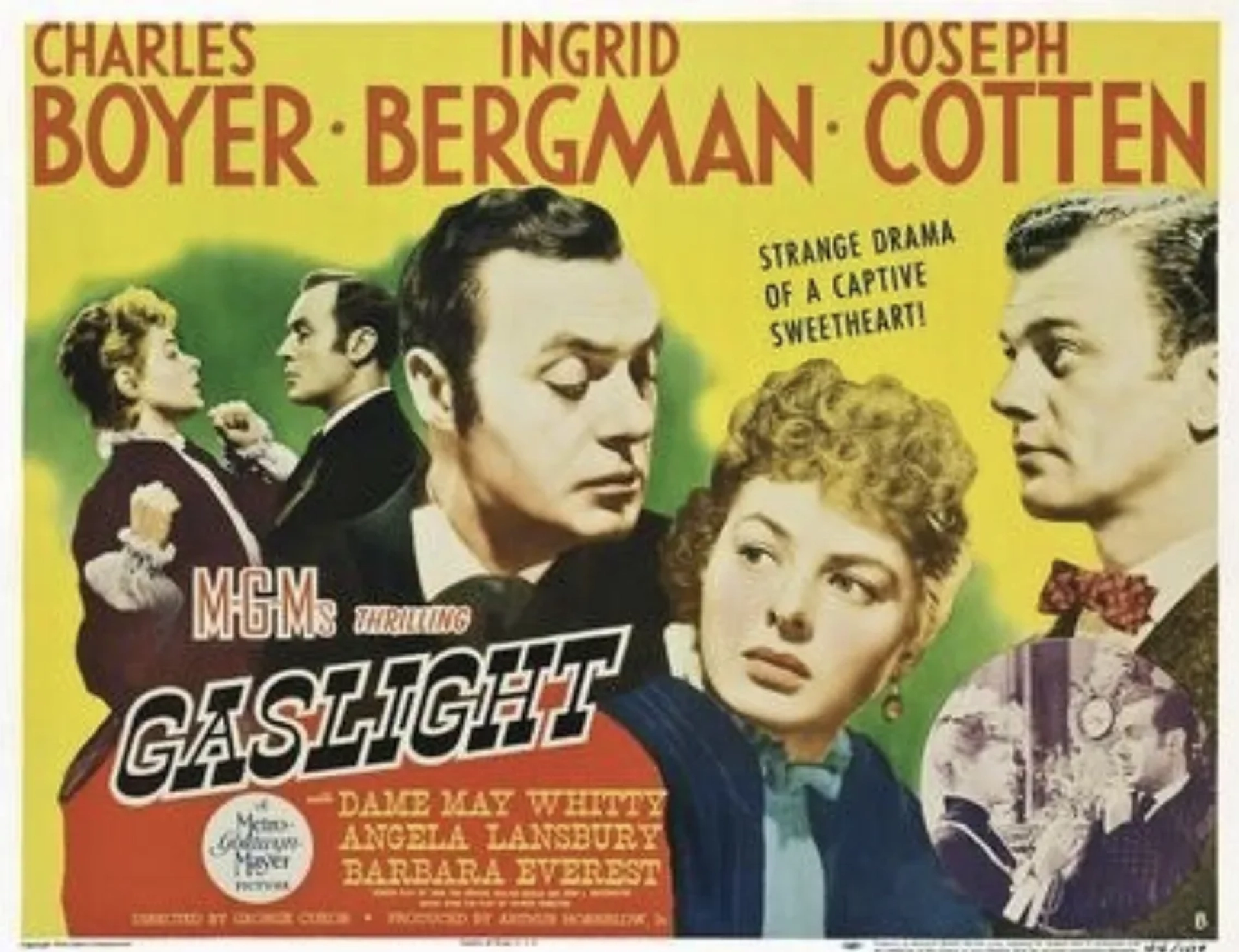 Ingrid Bergman, Charles Boyer, Joseph Cotten, and Angela Lansbury in Gaslight (1944)