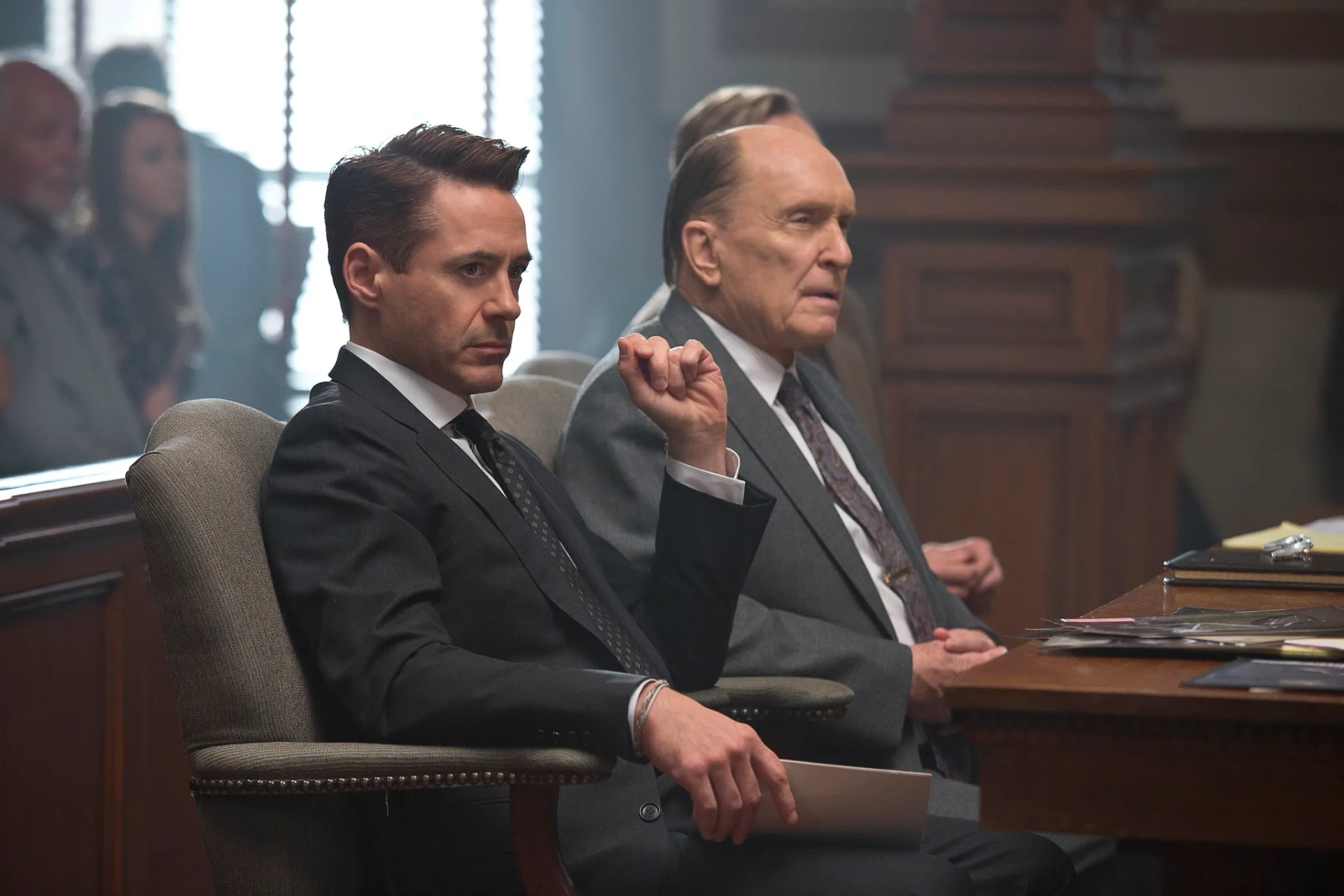 Robert Downey Jr., Robert Duvall, and Dax Shepard in The Judge (2014)