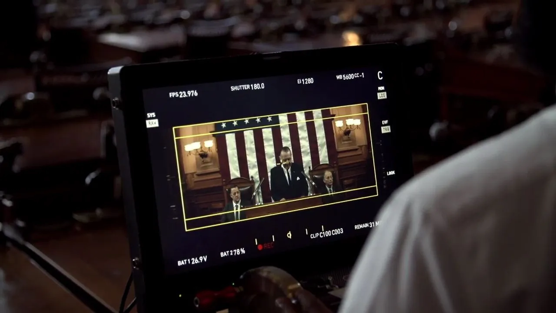 Wayne Hughes and Tom Wilkinson during filming of SELMA -- On Set