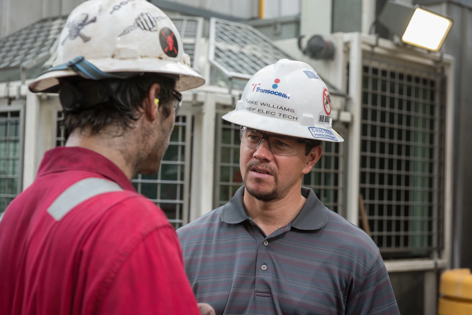 Mark Wahlberg and Dylan O'Brien in Deepwater Horizon (2016)