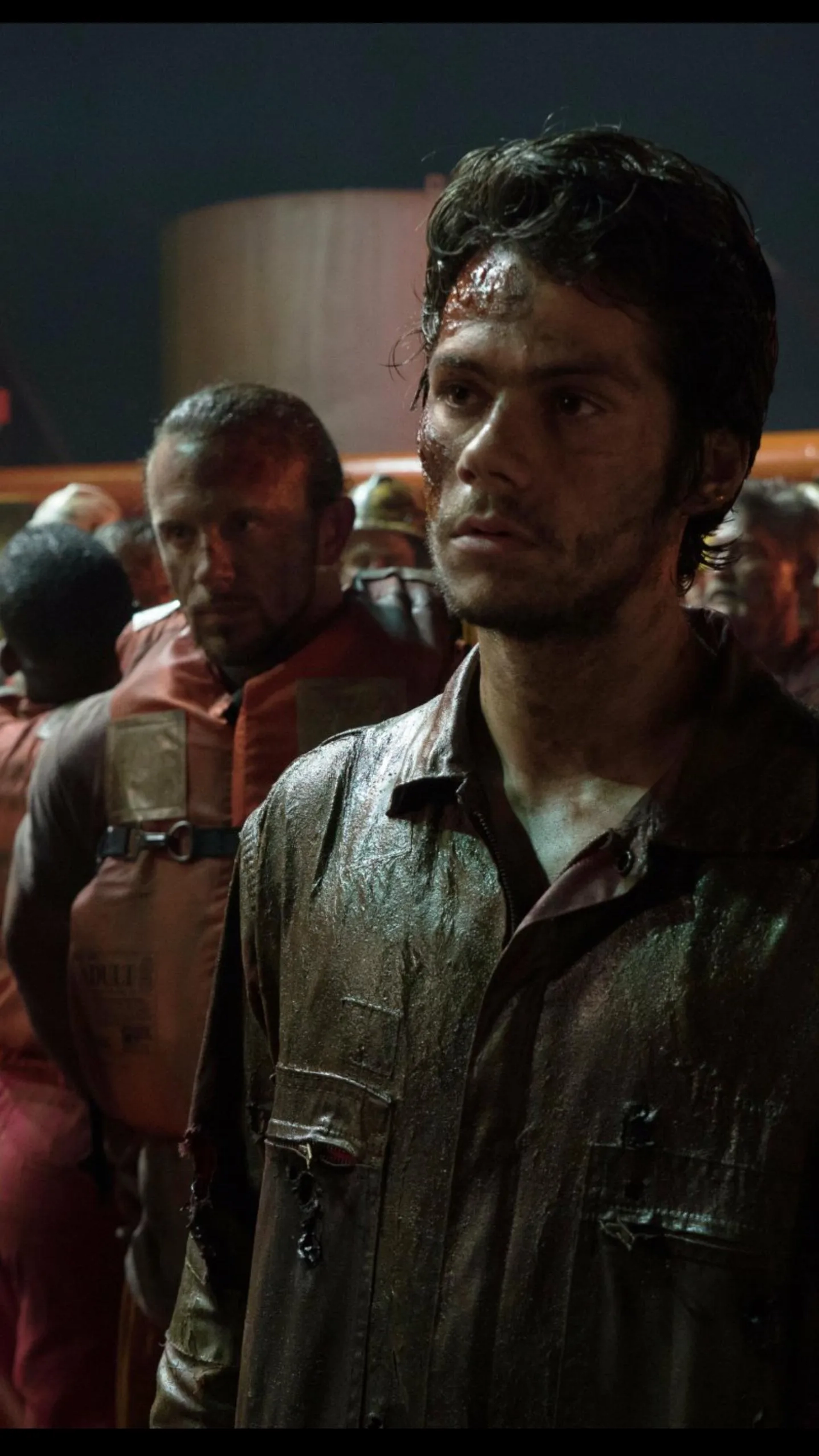 Jeff Caperton, Dylan O'Brien, and Sebastian James in Deepwater Horizon (2016)