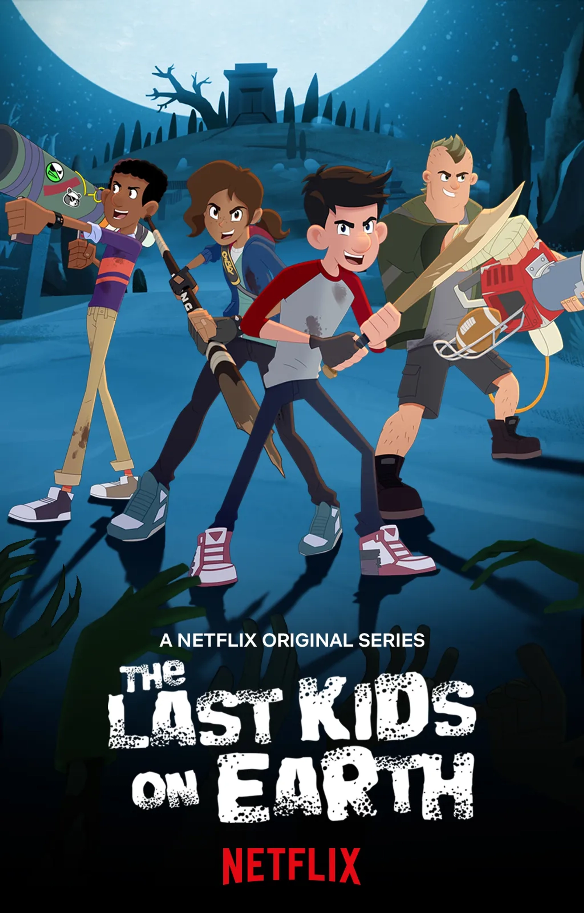 Garland Whitt, Montse Hernandez, Charles Demers, and Nick Wolfhard in The Last Kids on Earth (2019)