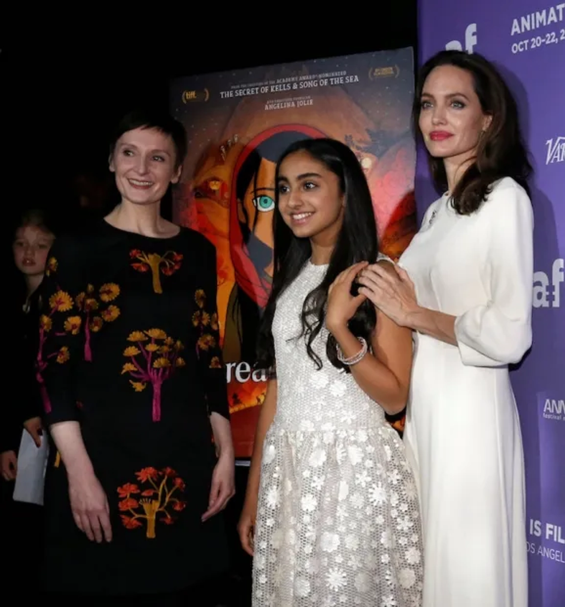 Angelina Jolie, Nora Twomey, Shiloh Jolie-Pitt, and Saara Chaudry at an event for The Breadwinner (2017)