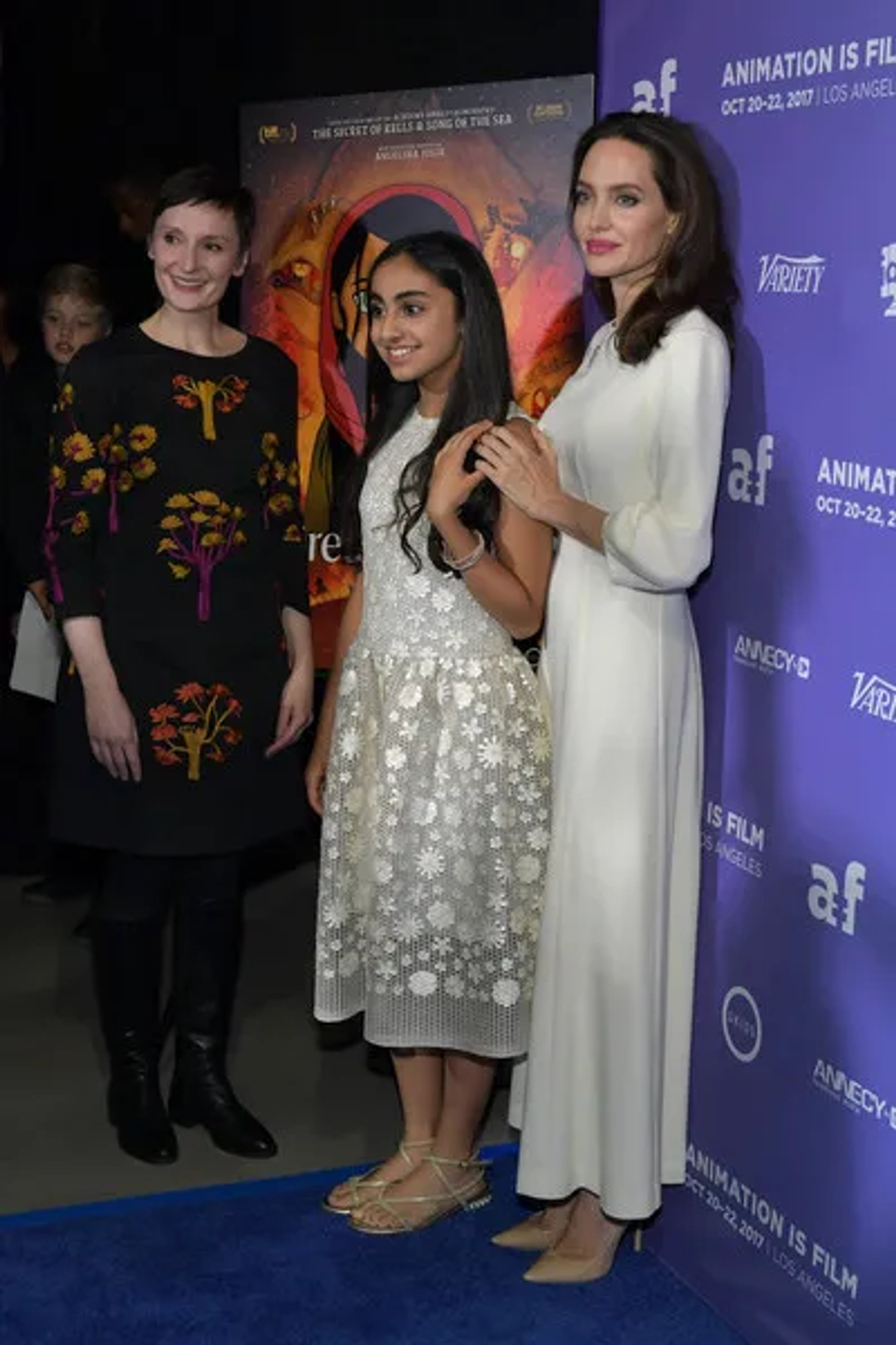 Angelina Jolie, Nora Twomey, Shiloh Jolie-Pitt, and Saara Chaudry at an event for The Breadwinner (2017)