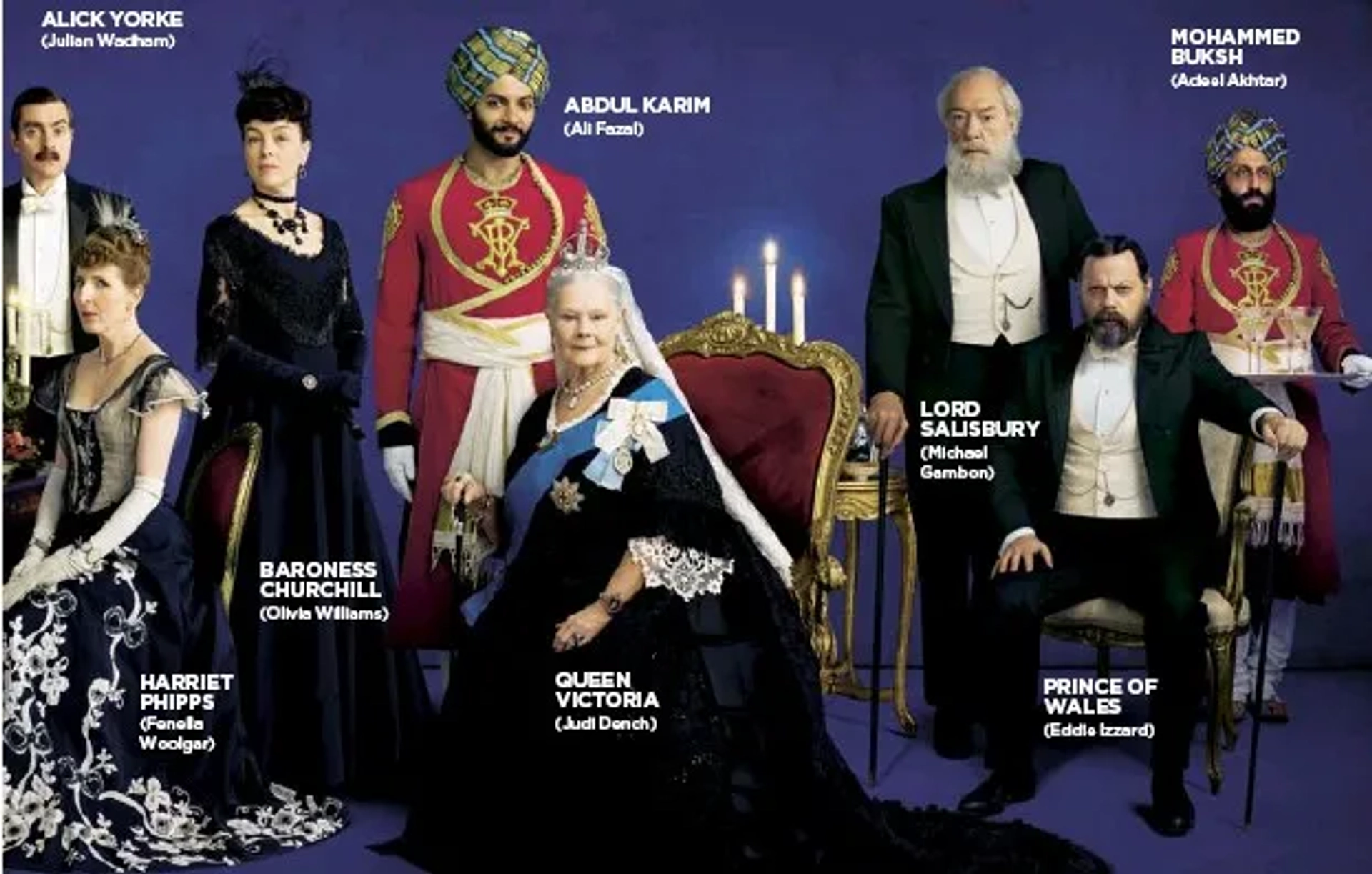 Judi Dench, Michael Gambon, Paul Higgins, Eddie Izzard, Olivia Williams, Fenella Woolgar, Adeel Akhtar, and Ali Fazal in Victoria & Abdul (2017)