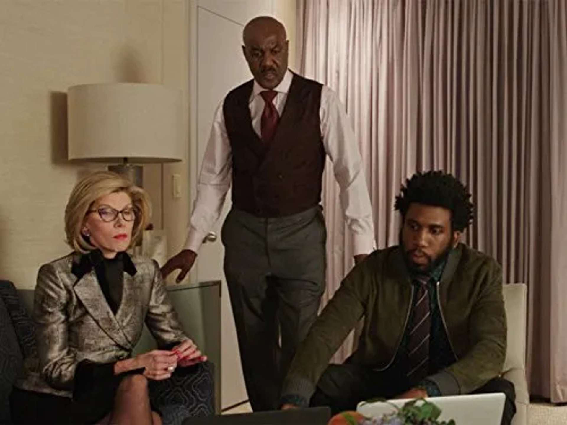 Christine Baranski, Delroy Lindo, and Nyambi Nyambi in The Good Fight (2017)