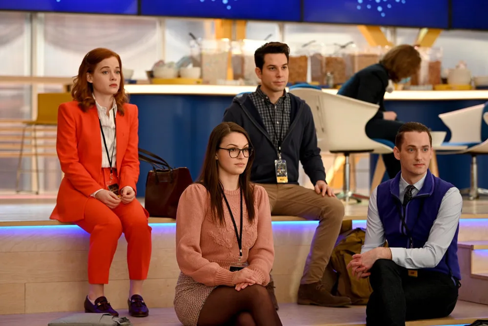 Skylar Astin, Jane Levy, Michael Thomas Grant, and Kayla Wallace in Zoey's Extraordinary Playlist (2020)