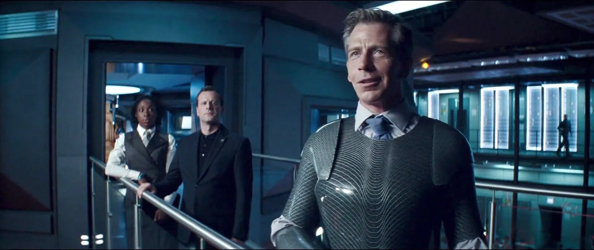 Paul Barnhill, Ben Mendelsohn, and Ronke Adekoluejo in Ready Player One (2018)