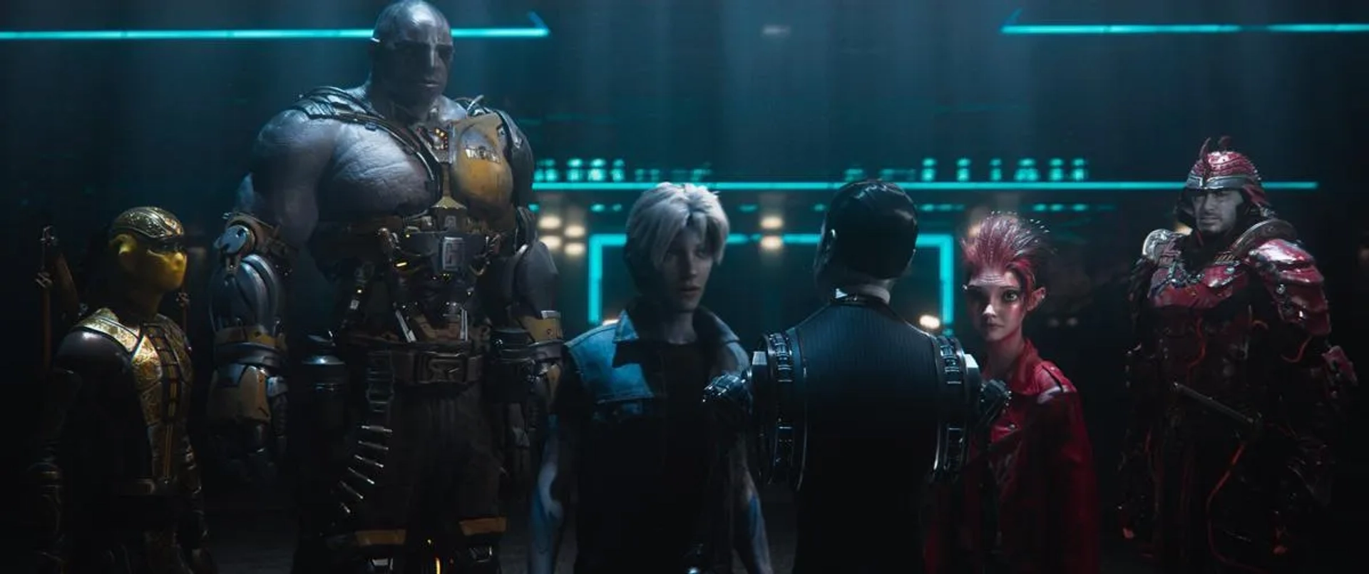 Simon Pegg, Lena Waithe, Win Morisaki, Tye Sheridan, Olivia Cooke, and Philip Zhao in Ready Player One (2018)