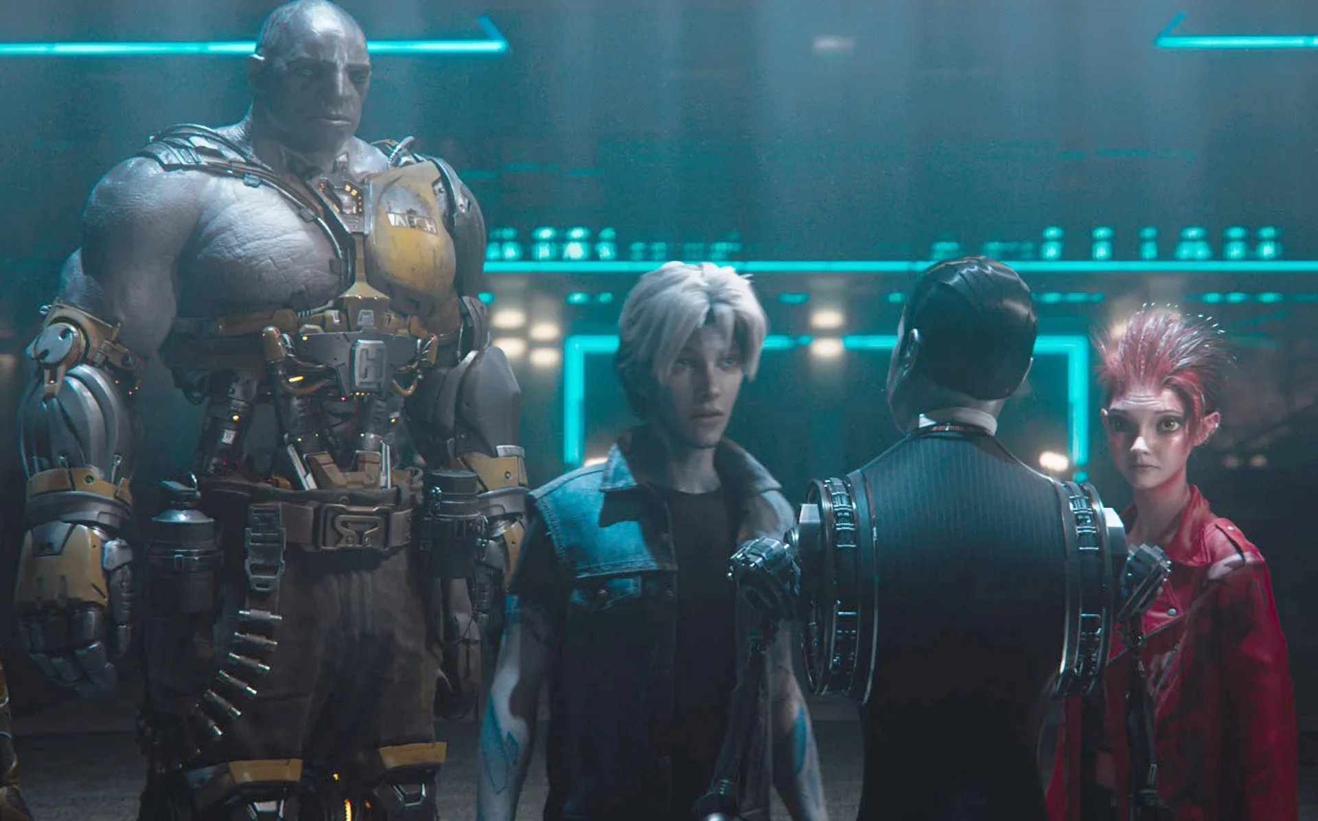 Simon Pegg, Lena Waithe, Tye Sheridan, and Olivia Cooke in Ready Player One (2018)