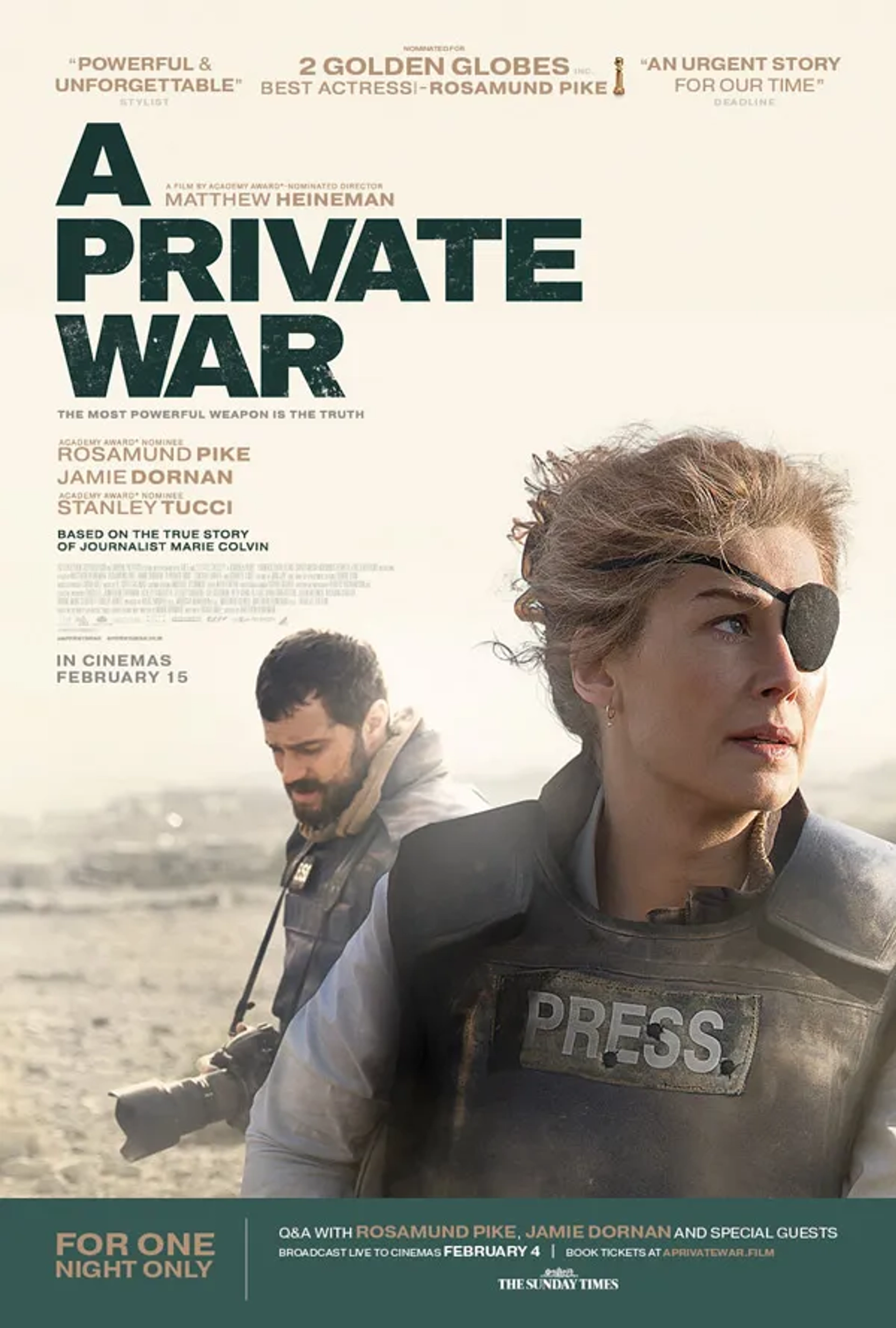 Rosamund Pike and Jamie Dornan in A Private War (2018)