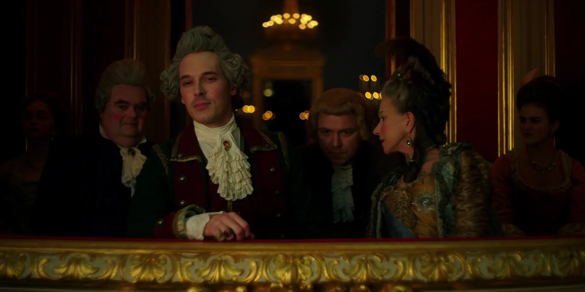 Helen Mirren, Rory Kinnear, and Sam Palladio in Catherine the Great (2019)